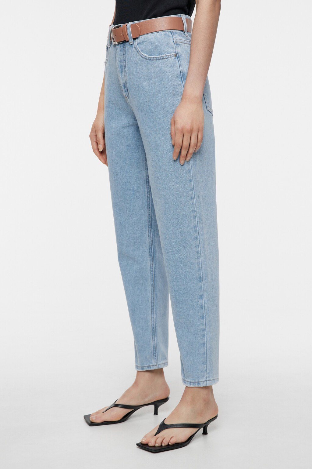 Джинсы mom's с высокой посадкой и ремнем из искусственной кожи - цвет голубой - 2