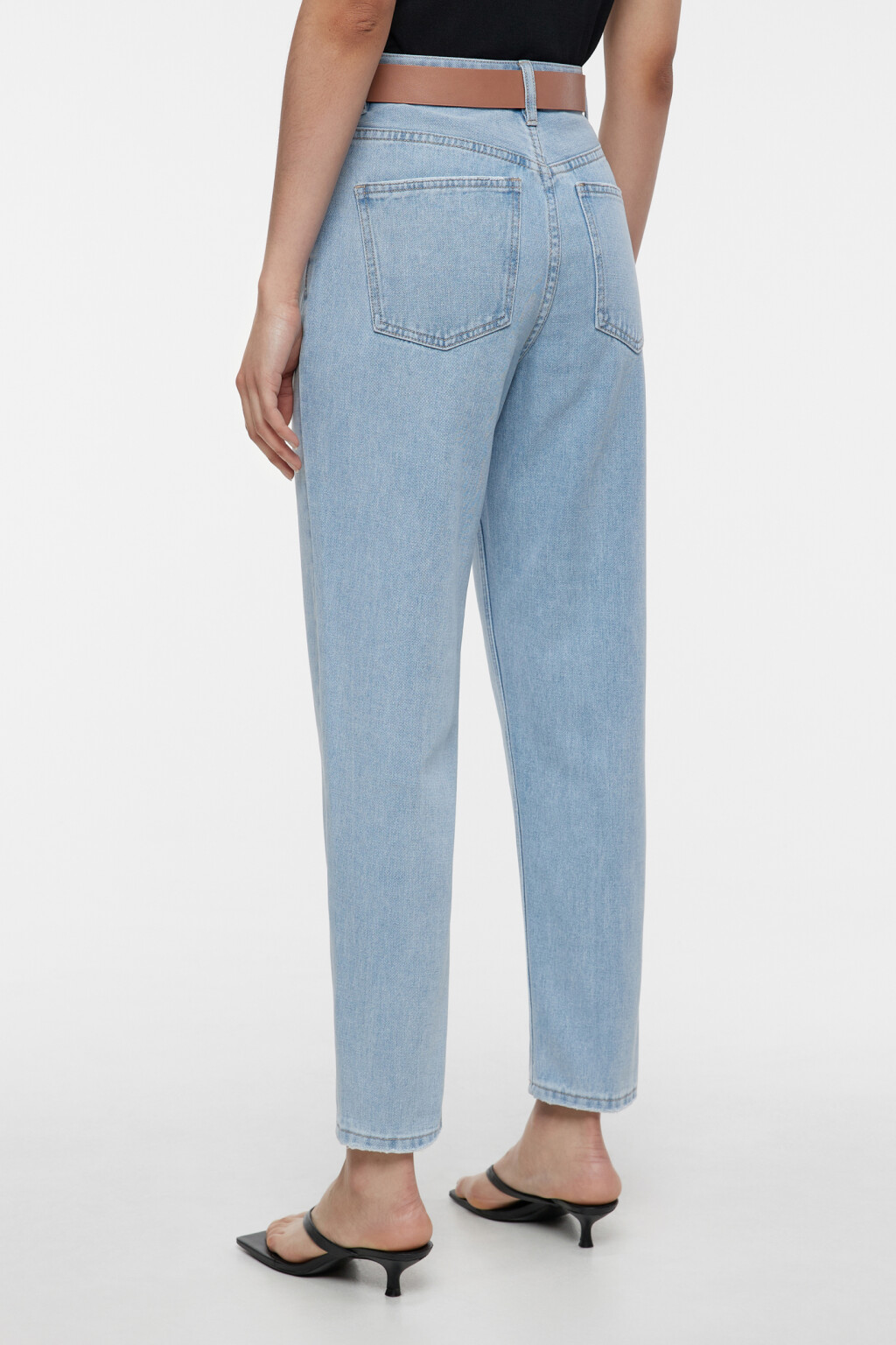 Джинсы mom's с высокой посадкой и ремнем из искусственной кожи - цвет голубой - 3