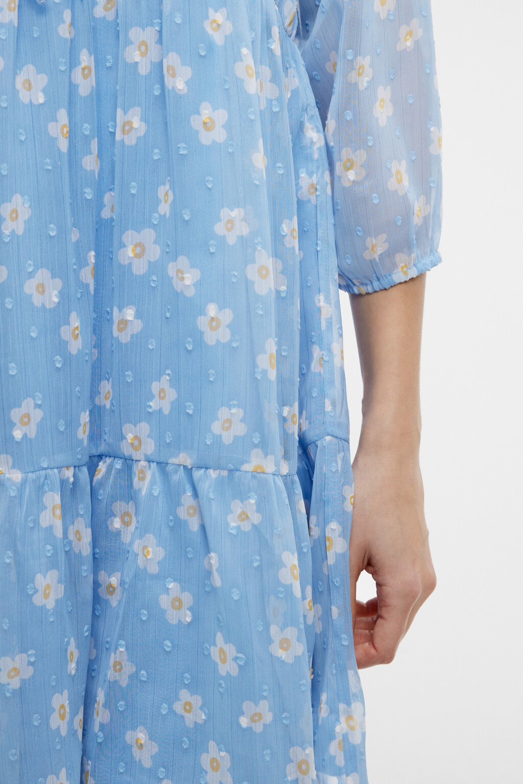 Платье мини шифоновое свободное с завязками на груди - цвет синий - 6