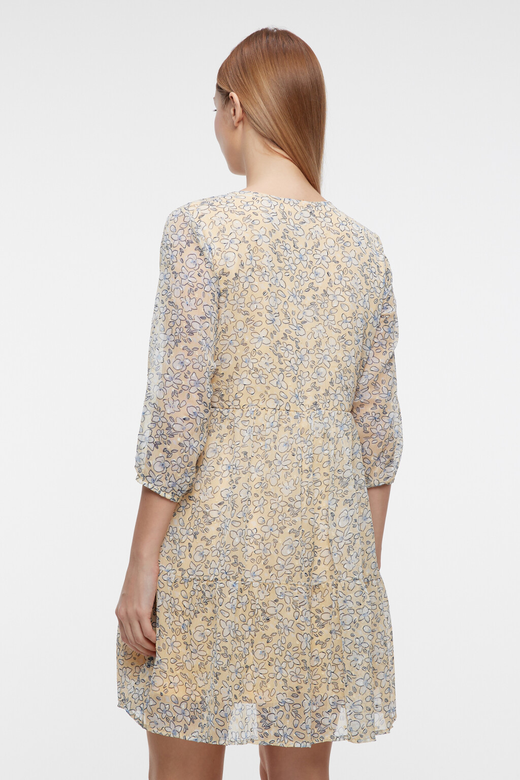 Платье мини шифоновое свободное с завязками на груди - цвет желтый - 3