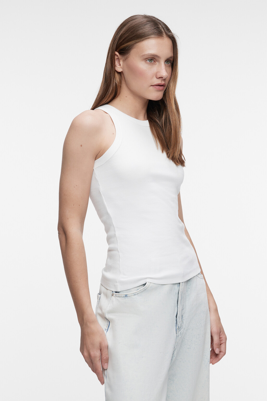 Майка-топ TANKTOP хлопковая базовая в рубчик - цвет белый - 2