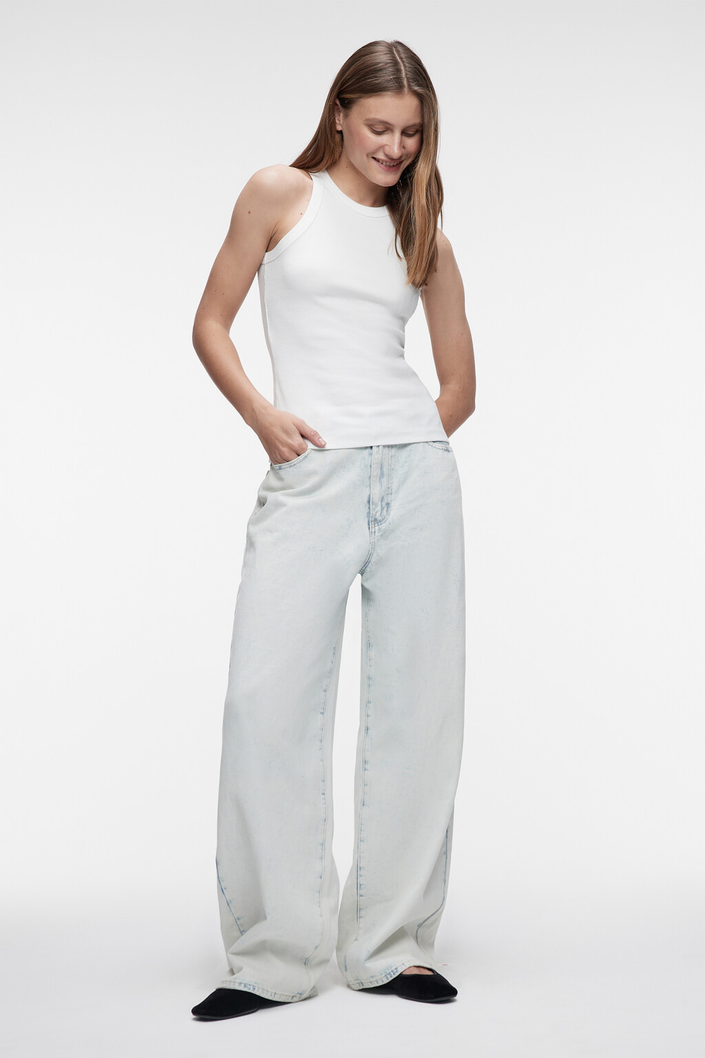 Майка-топ TANKTOP хлопковая базовая в рубчик - цвет белый - 4