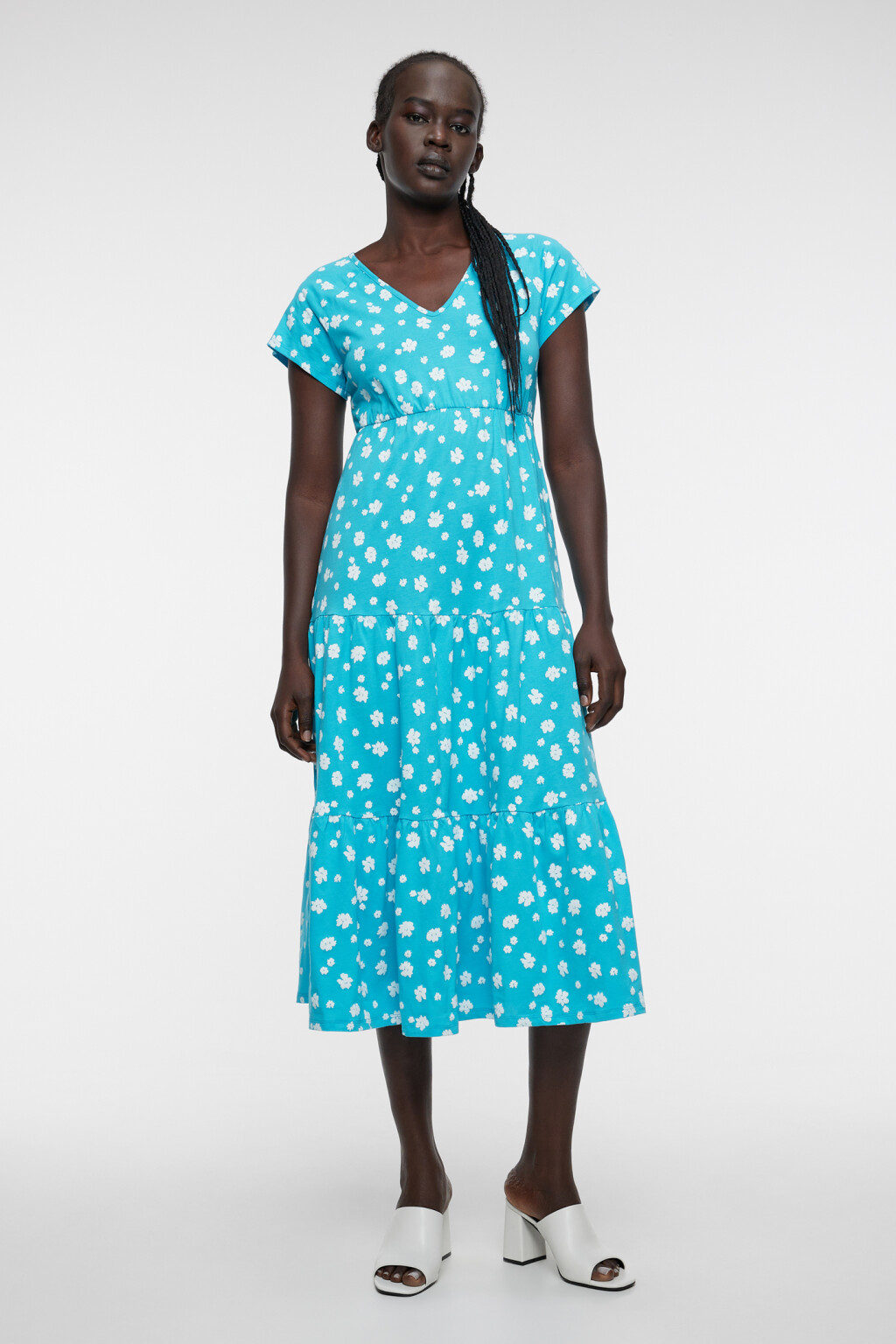 Платье миди хлопковое с рукавами-крылышками - цвет голубой - 1