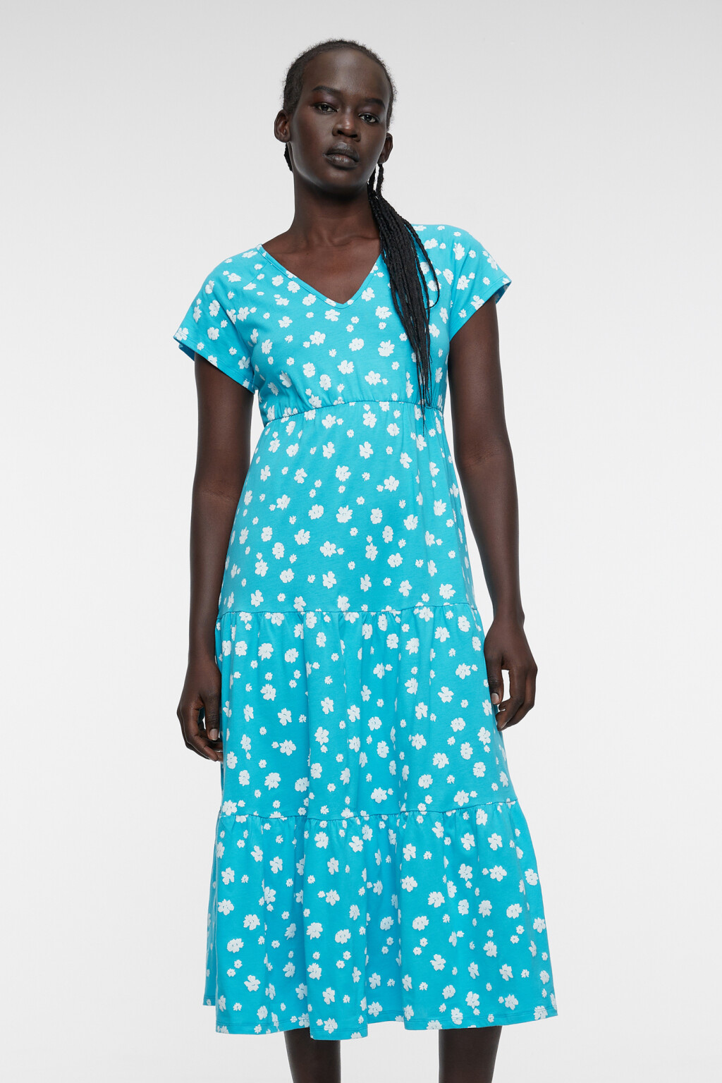 Платье миди хлопковое с рукавами-крылышками - цвет голубой - 7