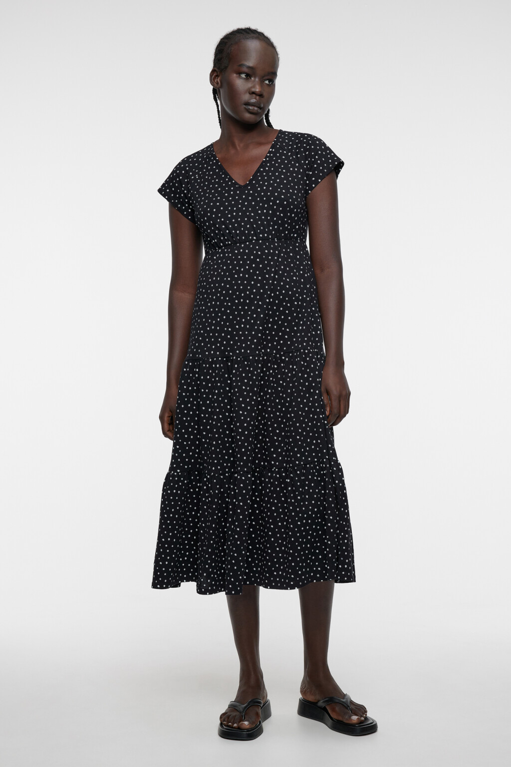 Платье миди хлопковое с рукавами-крылышками - цвет черный - 1