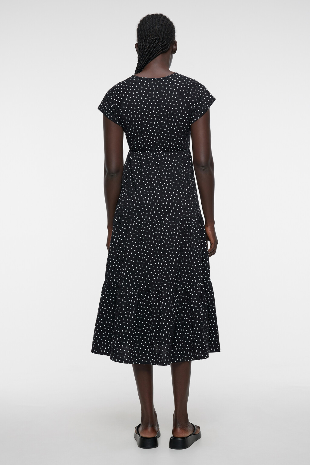 Платье миди хлопковое с рукавами-крылышками - цвет черный - 3