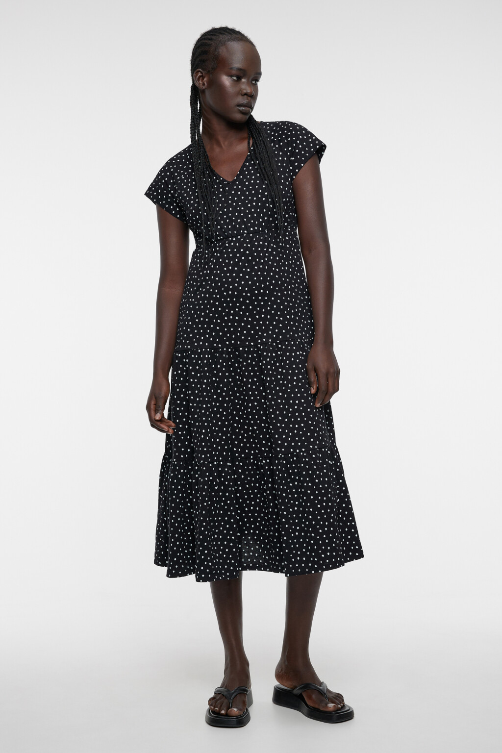 Платье миди хлопковое с рукавами-крылышками - цвет черный - 4