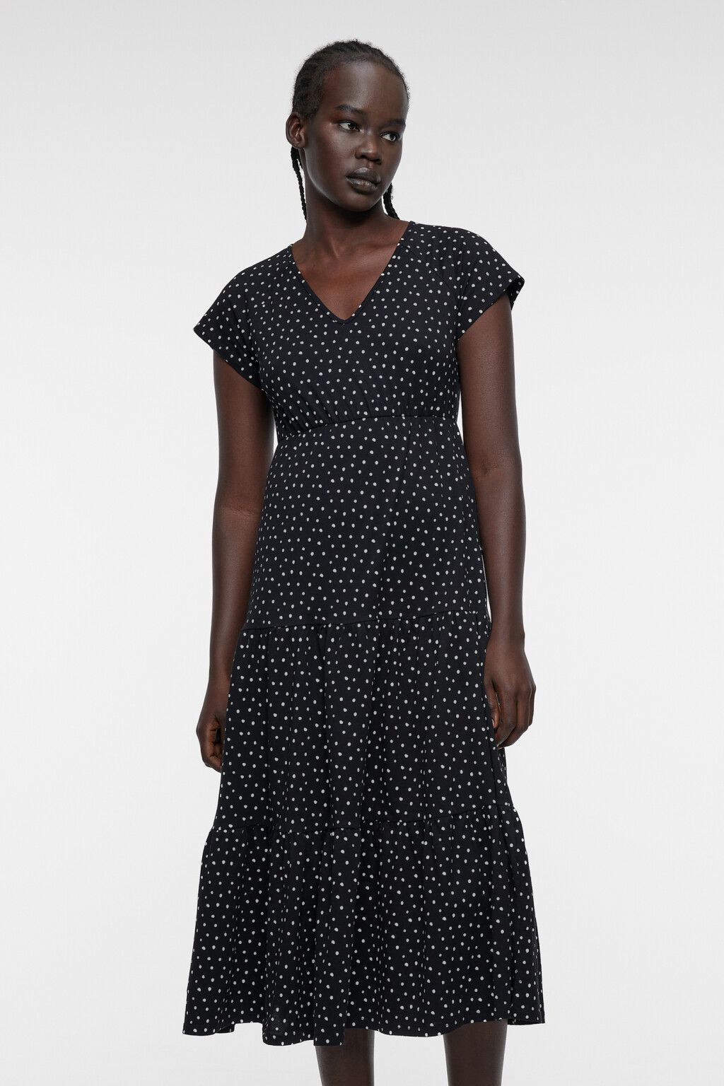 Платье миди хлопковое с рукавами-крылышками - цвет черный - 7