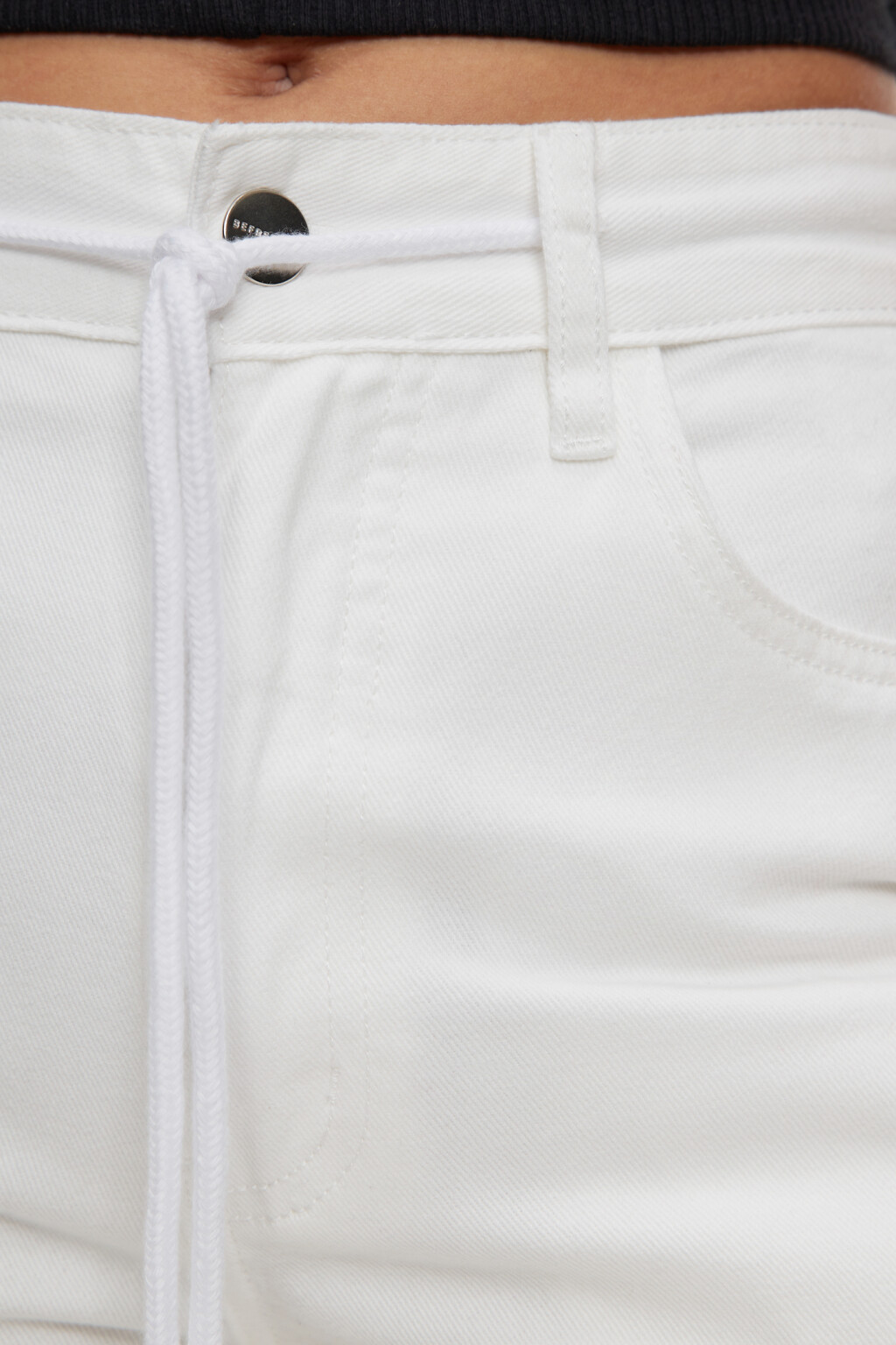 Джинсы wide leg широкие с поясом-шнурком в кулиске - цвет белый - 5