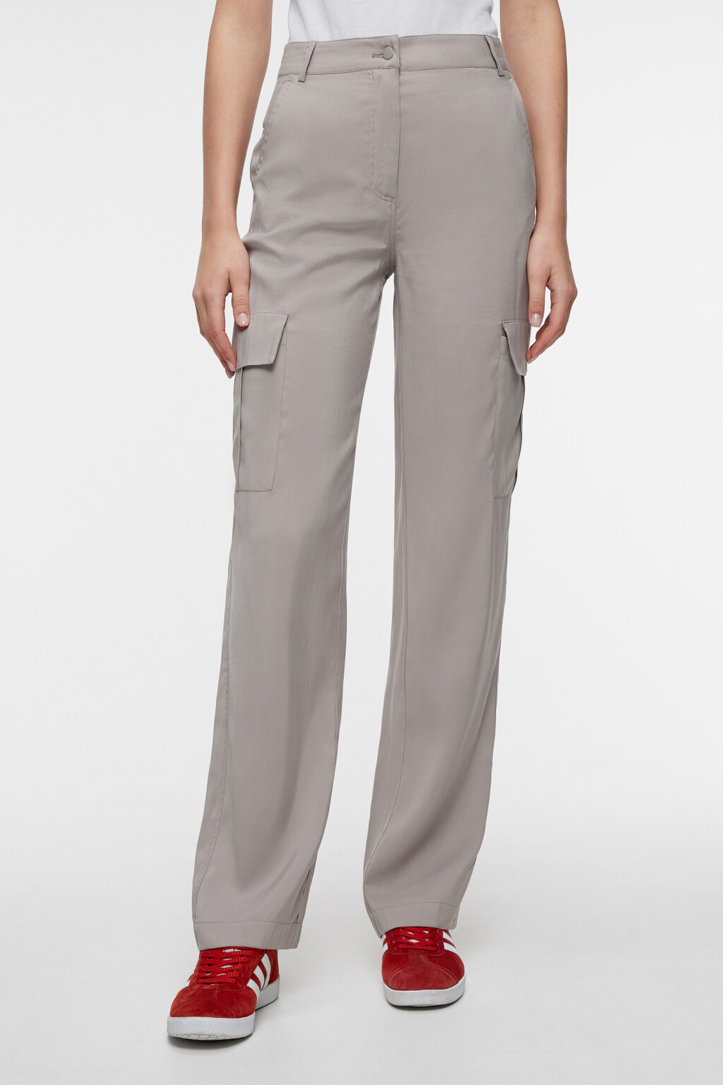 Брюки карго вискозные прямые с высокой посадкой - цвет бежевый - 3