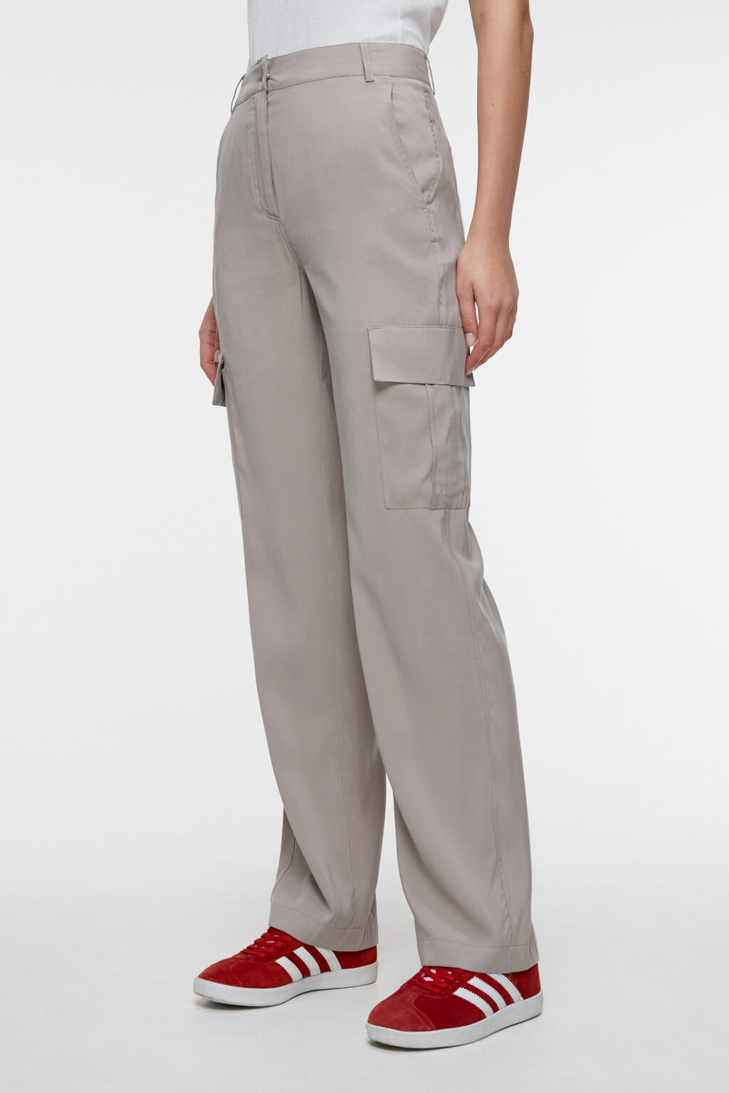 Брюки карго вискозные прямые с высокой посадкой - цвет бежевый - 2