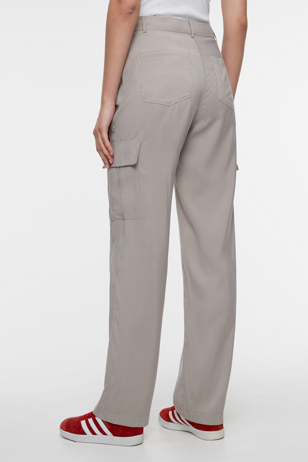 Брюки карго вискозные прямые с высокой посадкой - цвет бежевый - 4