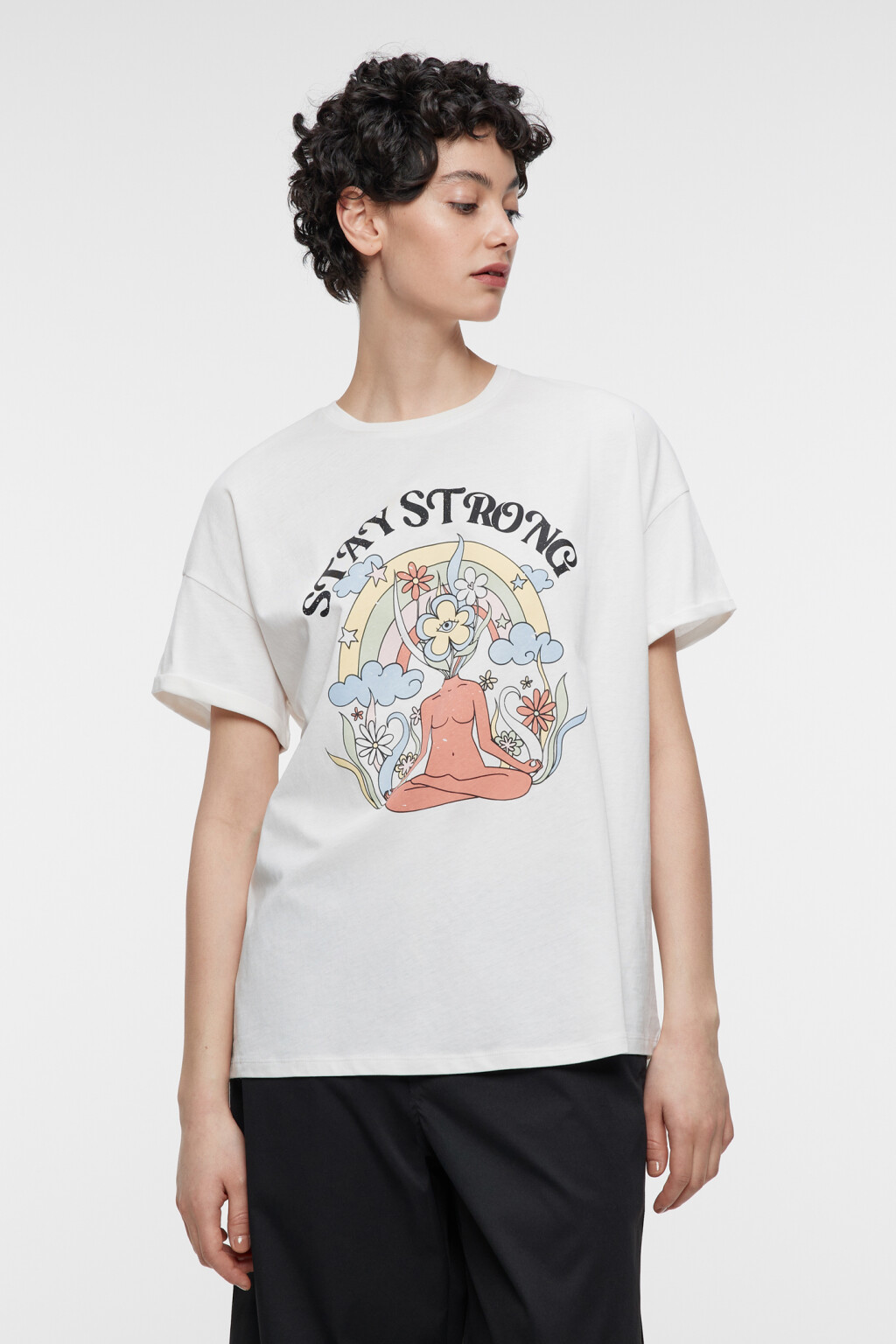 Футболка oversize хлопковая с принтом и надписью - цвет белый - 1