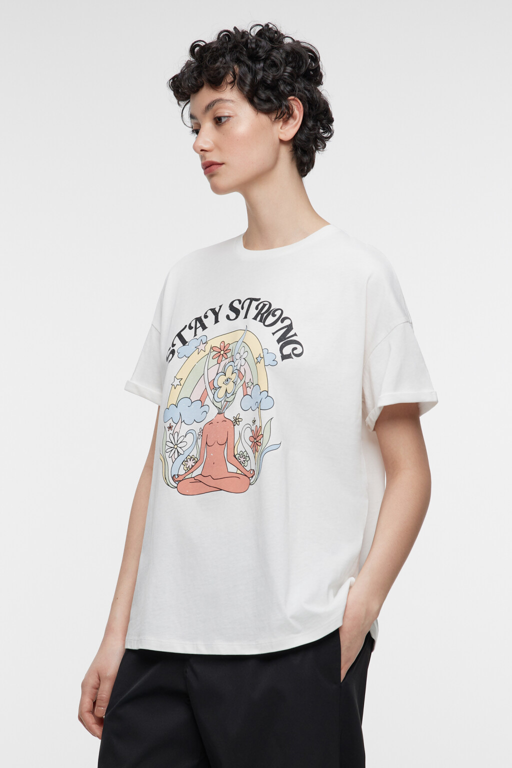 Футболка oversize хлопковая с принтом и надписью - цвет белый - 2