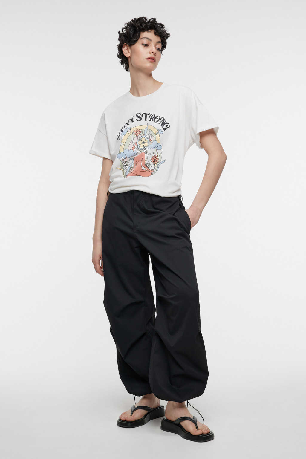 Футболка oversize хлопковая с принтом и надписью - цвет белый - 4