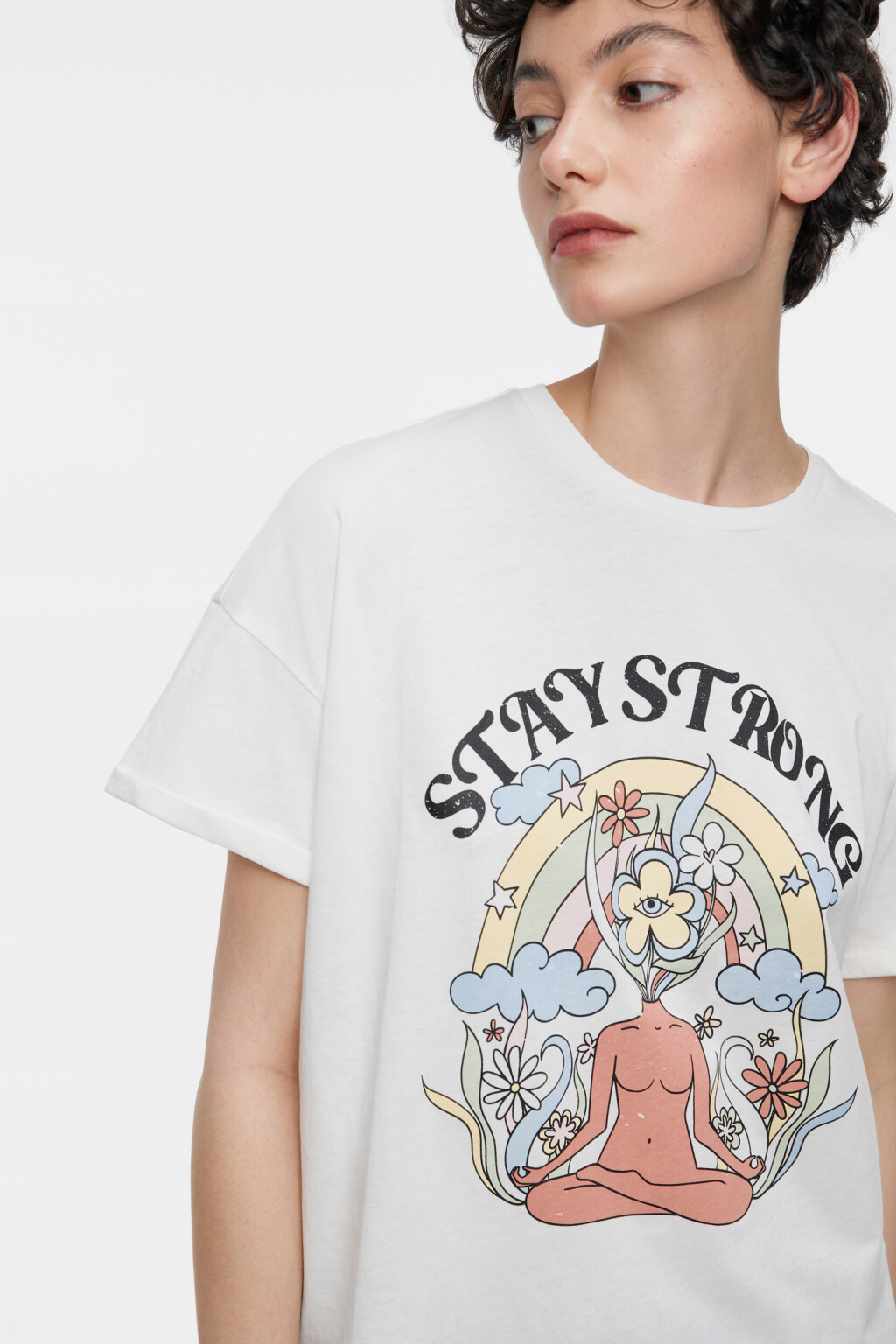 Футболка oversize хлопковая с принтом и надписью - цвет белый - 7