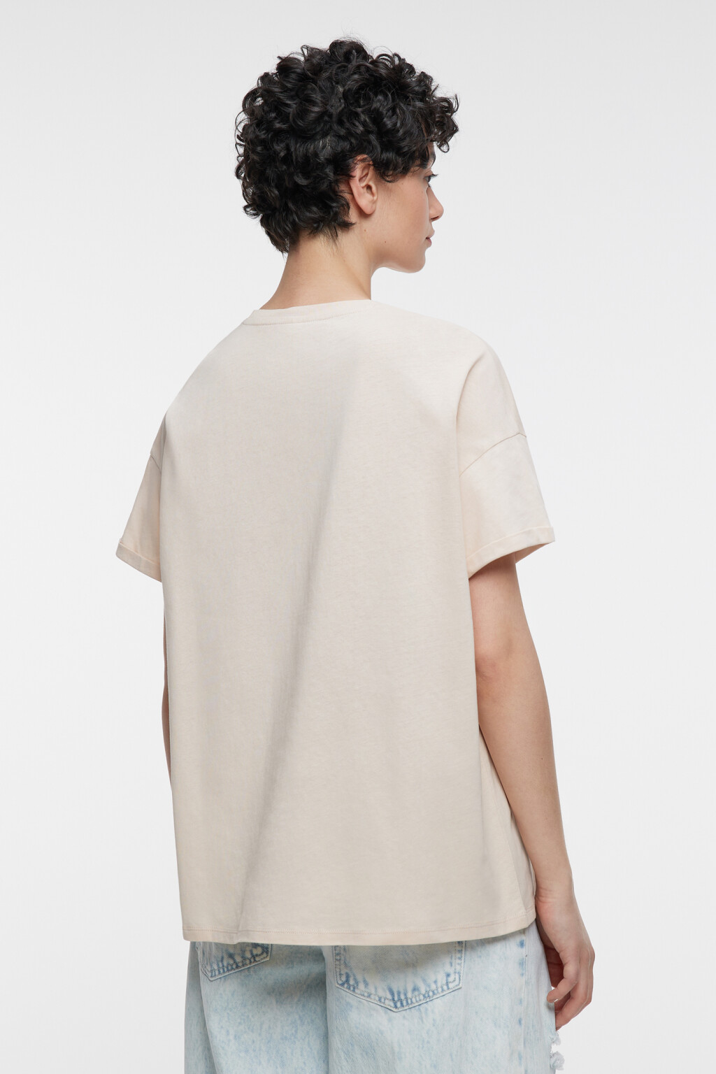 Футболка oversize хлопковая с принтом и надписью - цвет бежевый - 4