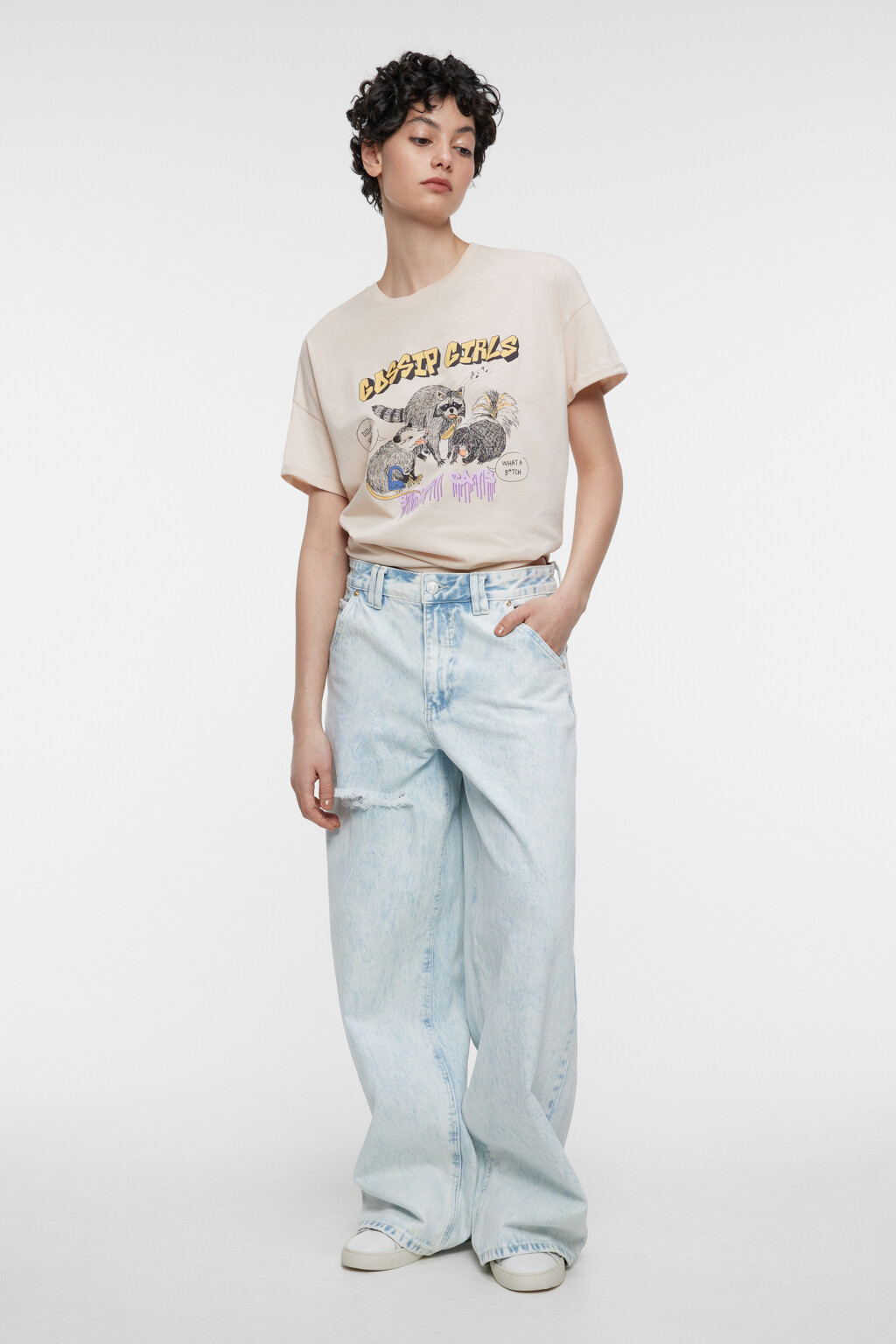 Футболка oversize хлопковая с принтом и надписью - цвет бежевый - 5