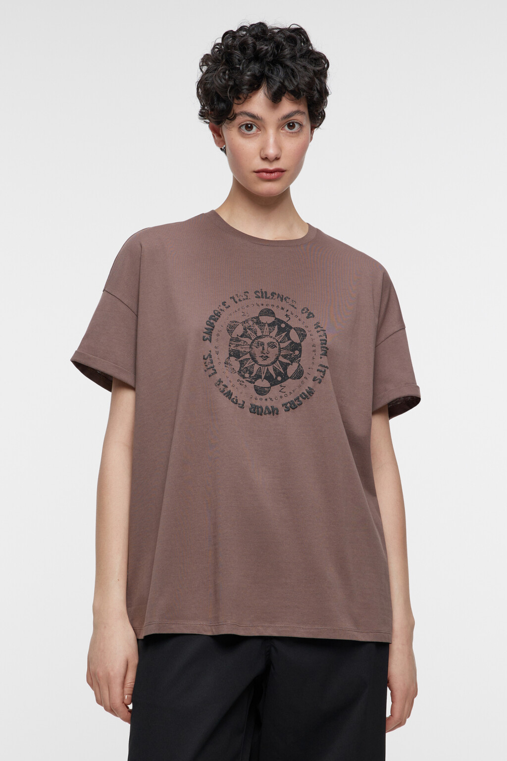 Футболка oversize хлопковая с принтом и надписью - цвет бежевый - 2