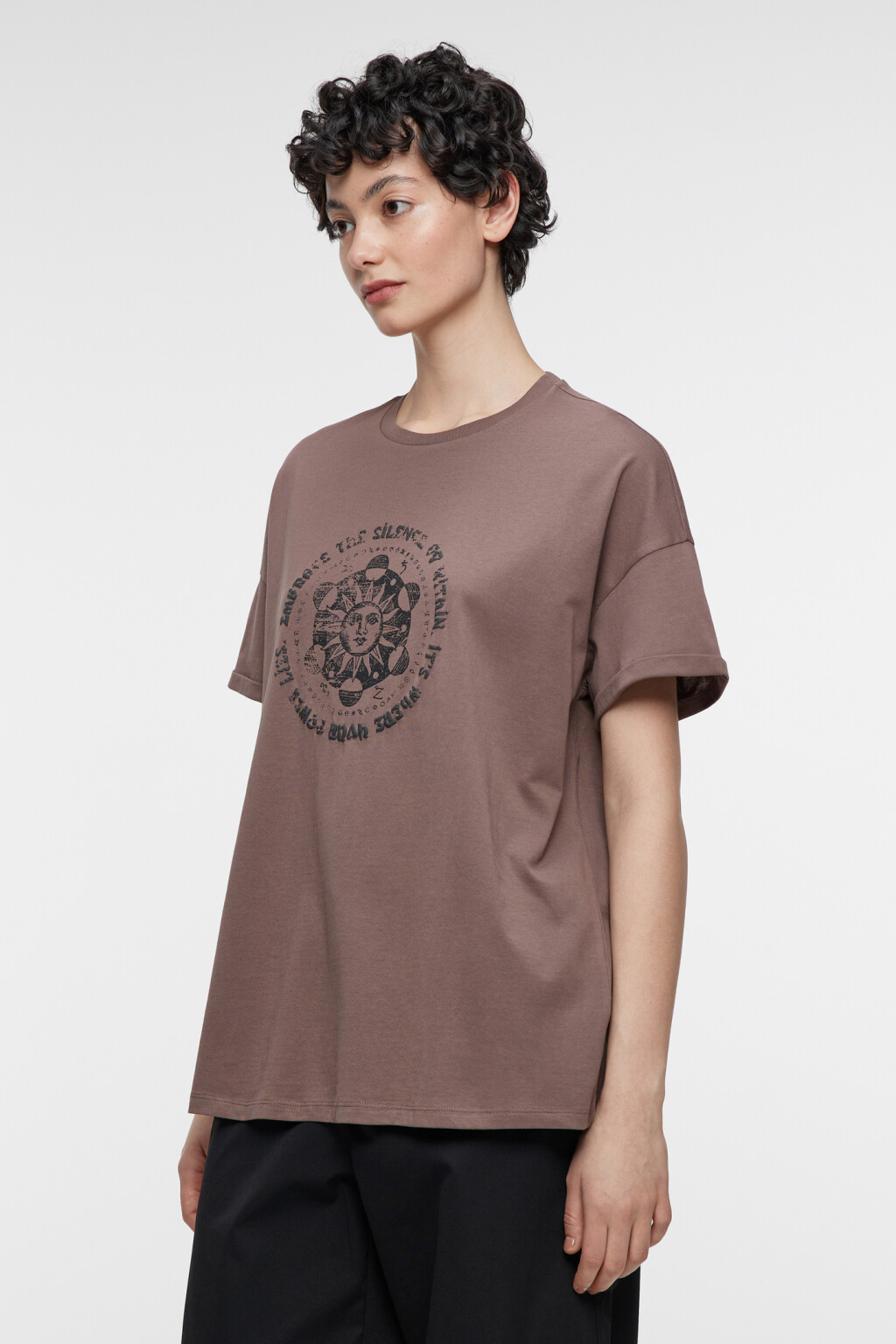 Футболка oversize хлопковая с принтом и надписью - цвет бежевый - 3