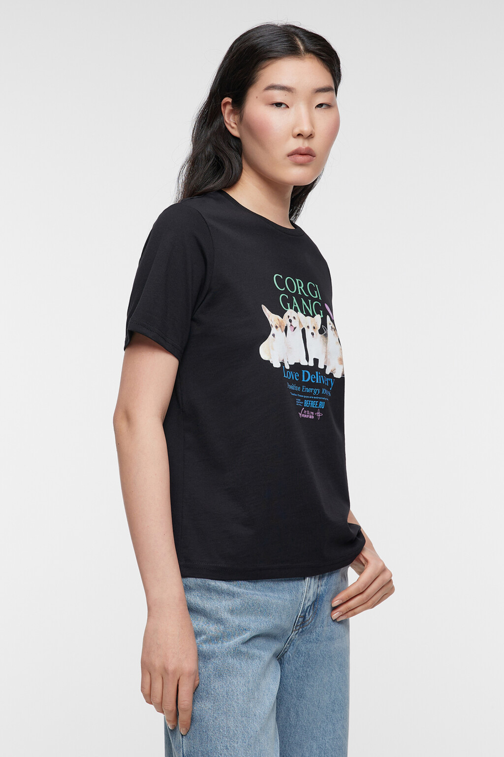 Футболка прямая хлопковая с милым принтом - цвет серый - 3