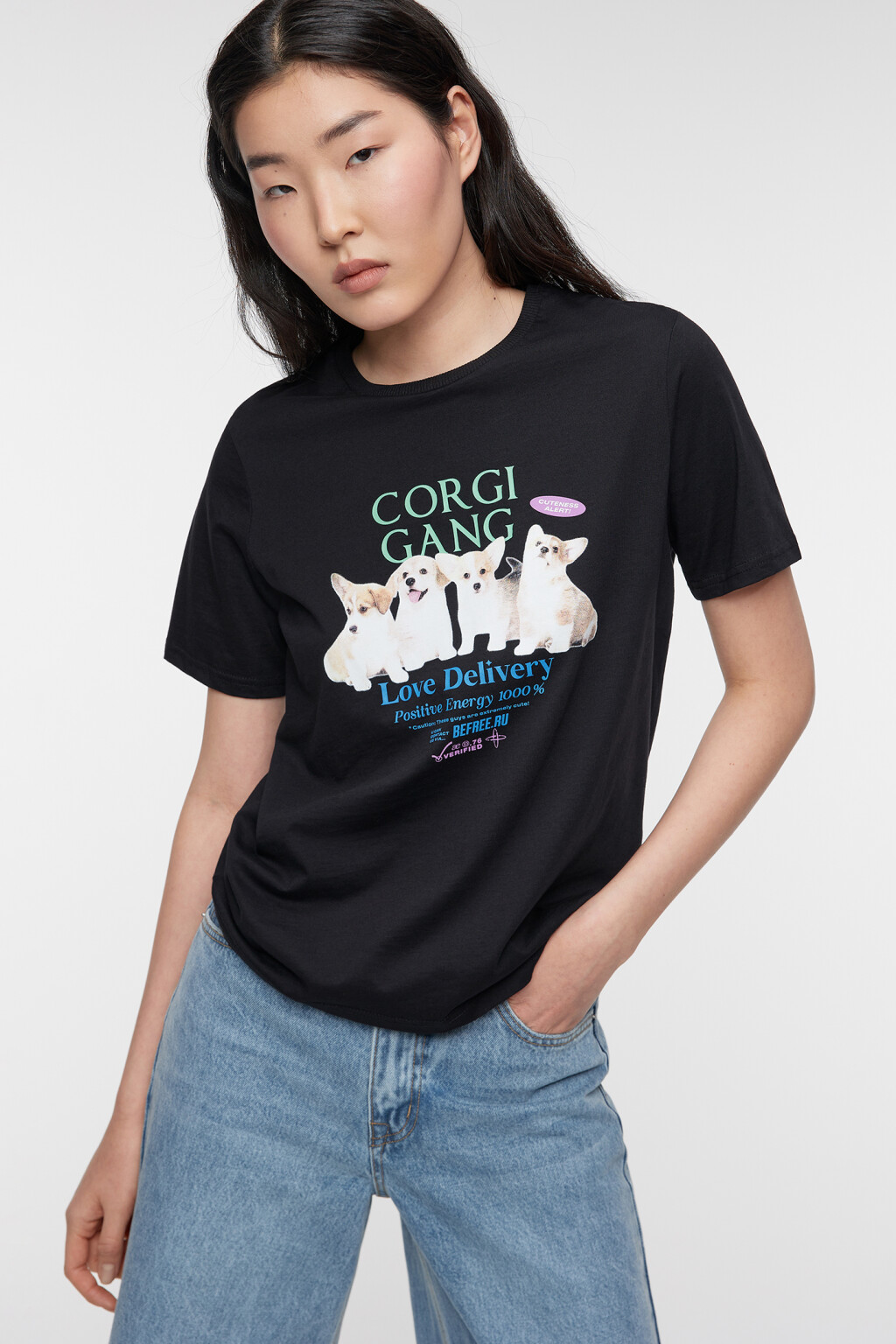 Футболка прямая хлопковая с милым принтом - цвет серый - 7