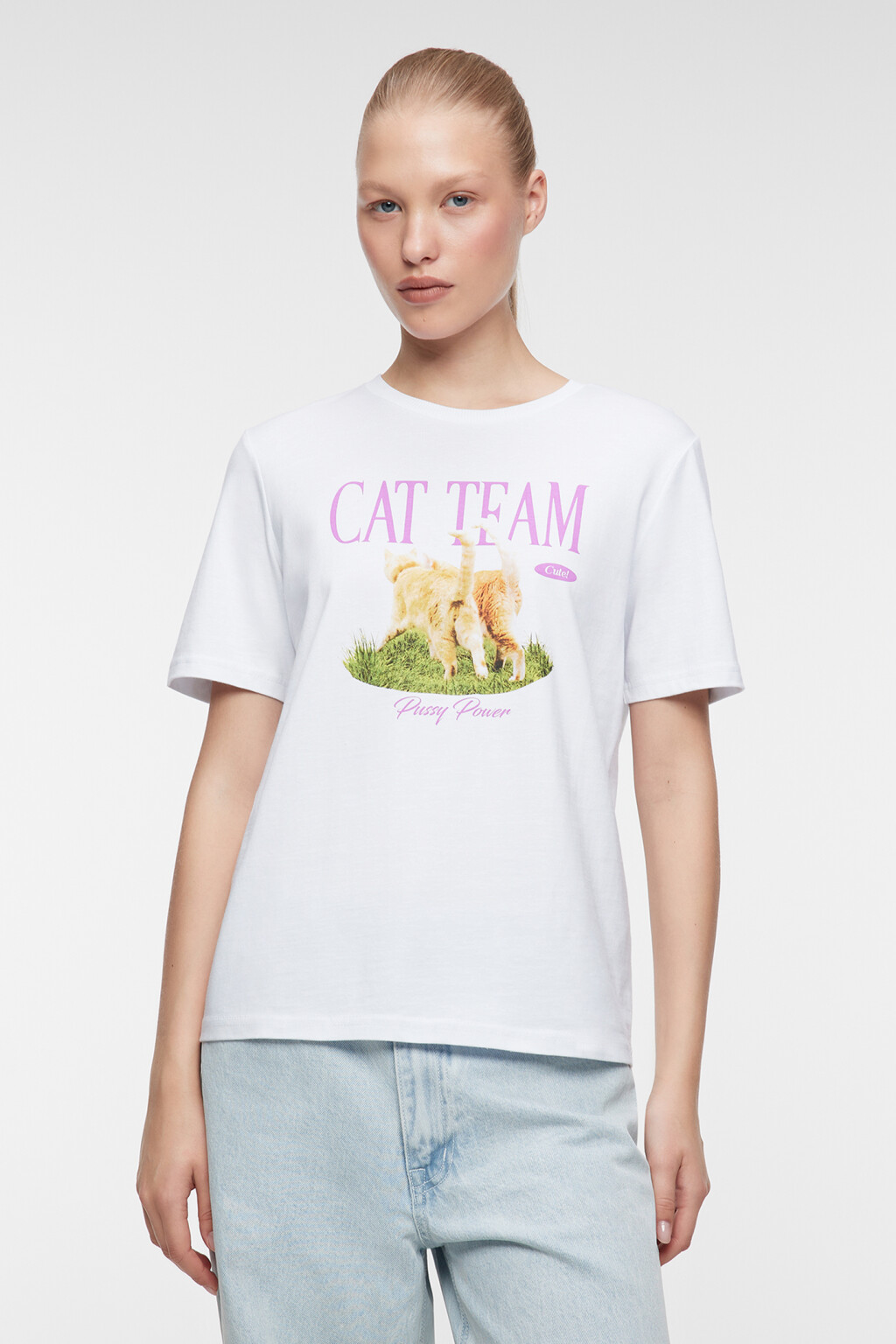 Футболка прямая хлопковая с милым принтом - цвет белый - 1