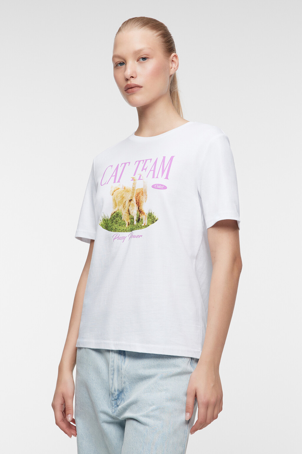 Футболка прямая хлопковая с милым принтом - цвет белый - 2