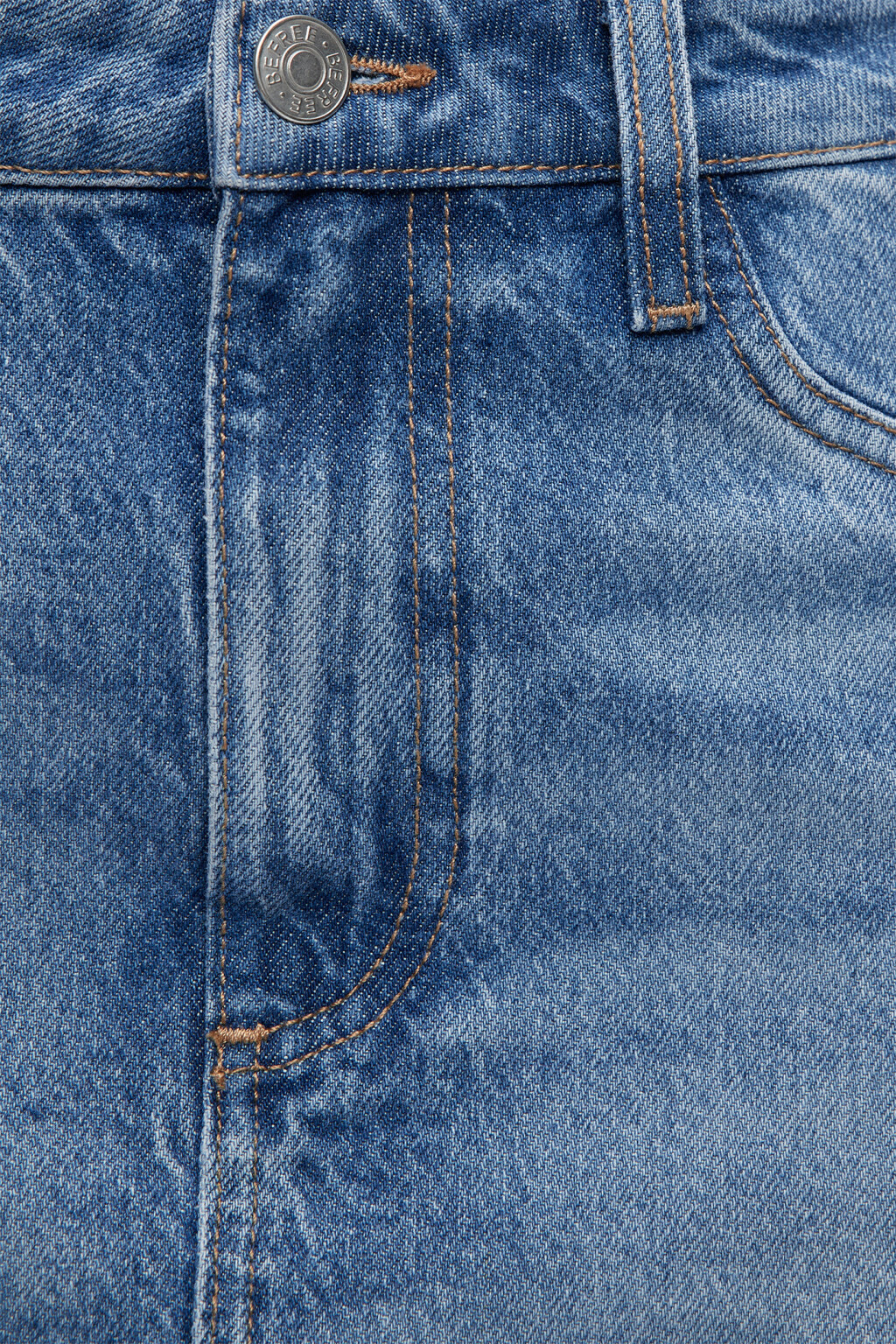 Юбка миди джинсовая с низкой посадкой и разрезом спереди - цвет голубой - 5