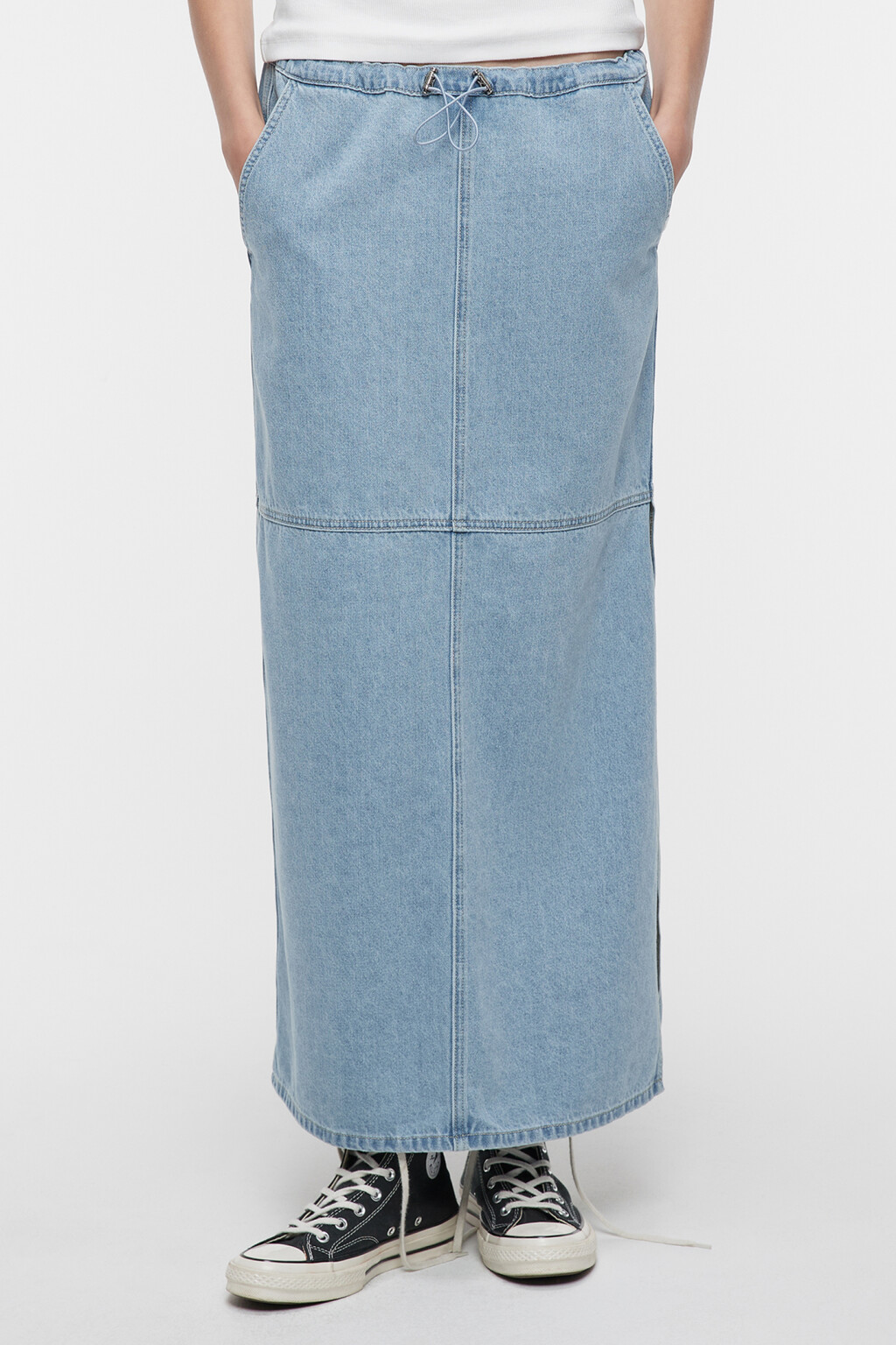 Юбка-парашют макси джинсовая на низкой посадке - цвет голубой - 2