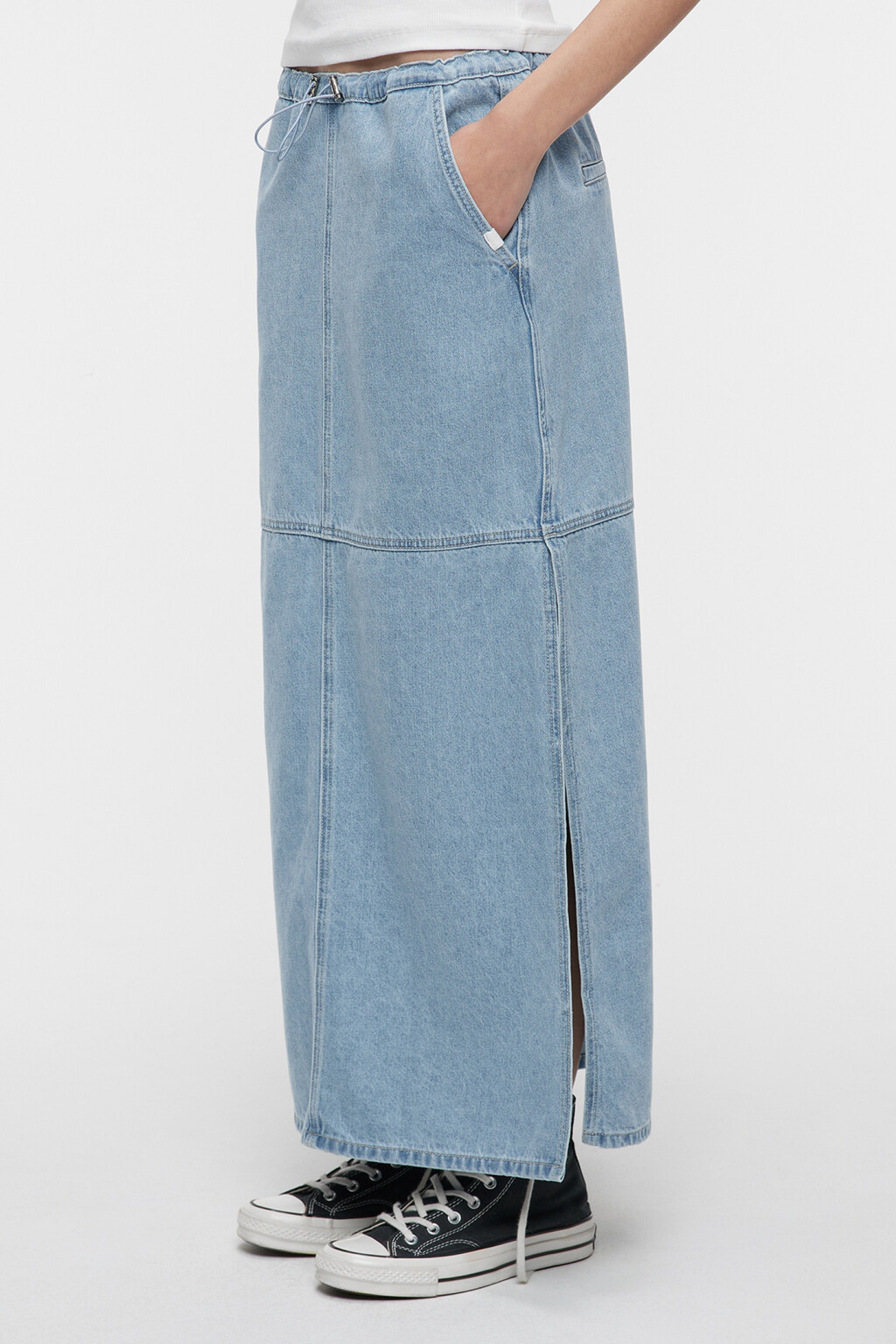 Юбка-парашют макси джинсовая на низкой посадке - цвет голубой - 3