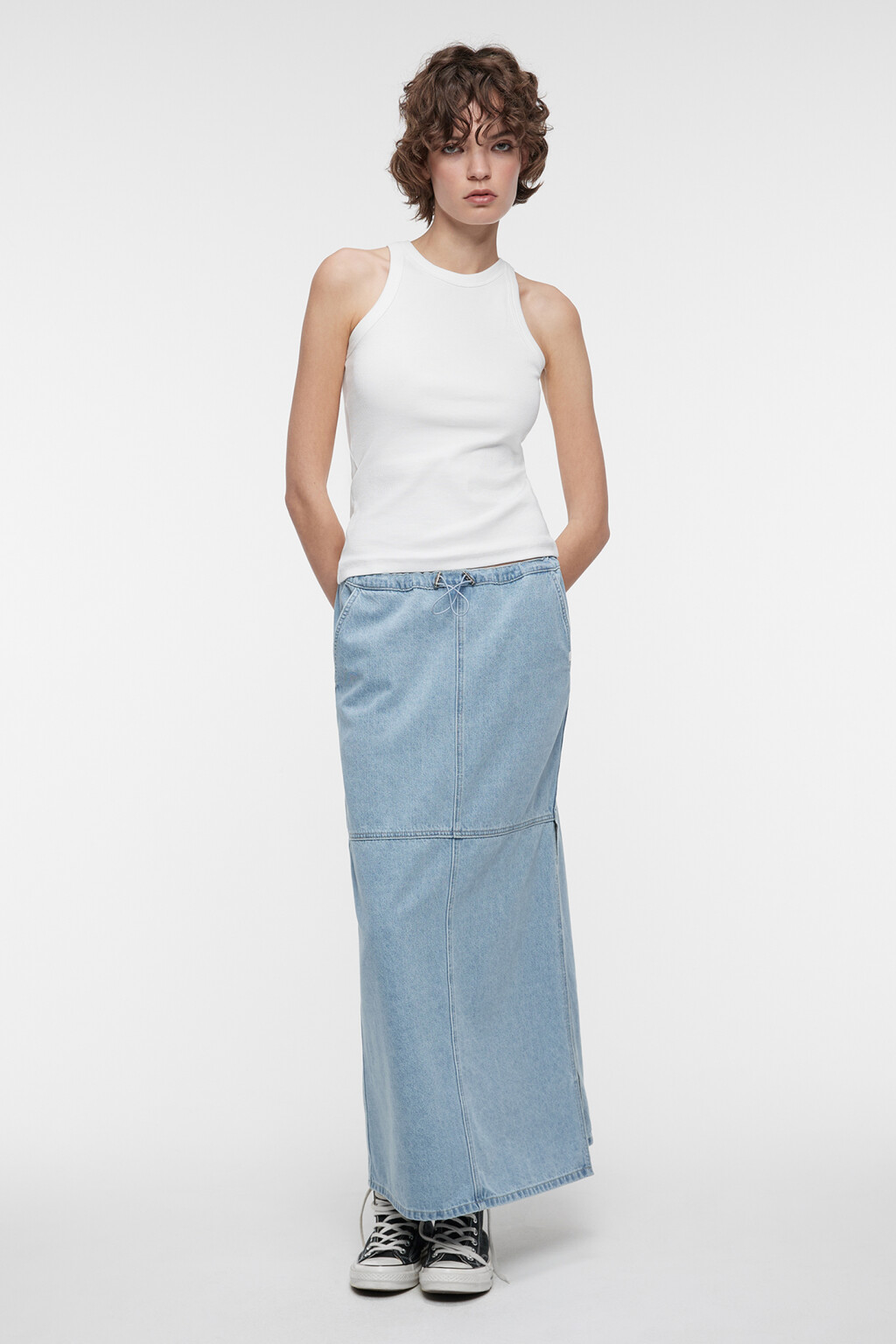 Юбка-парашют макси джинсовая на низкой посадке - цвет голубой - 1