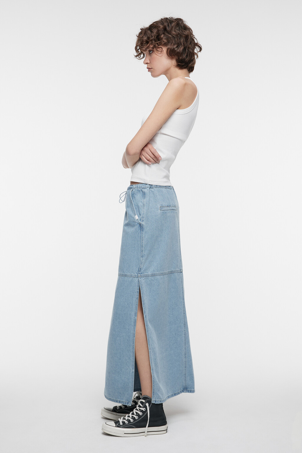 Юбка-парашют макси джинсовая на низкой посадке - цвет голубой - 8