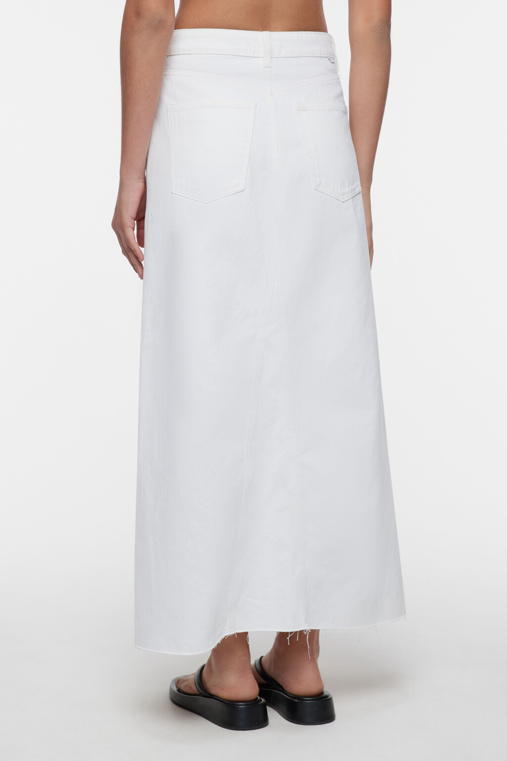Юбка-трапеция макси джинсовая с разрезом спереди - цвет белый - 4