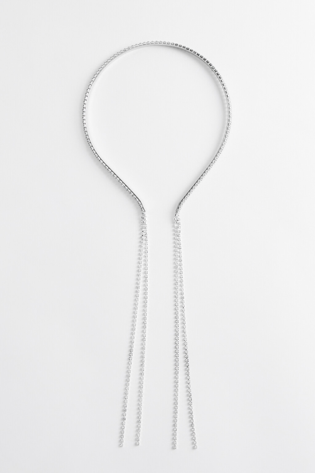 Ободок тонкий металлический с подвесками и стразами - цвет серый - 1