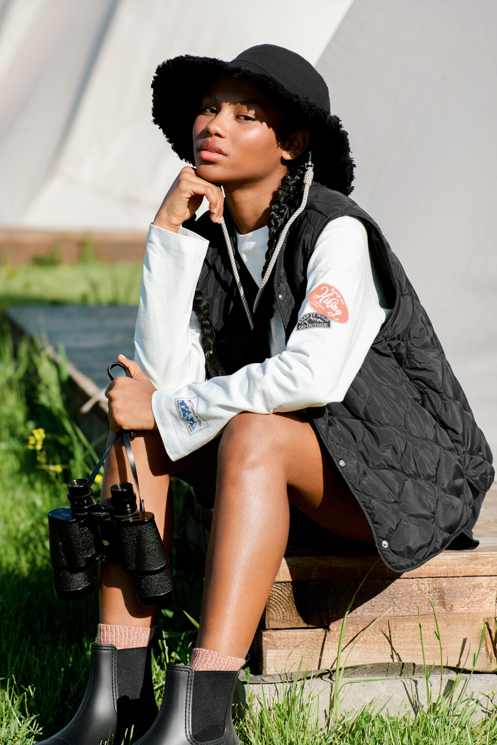 Панама хлопковая с широкими полями и завязками - цвет черный - 6