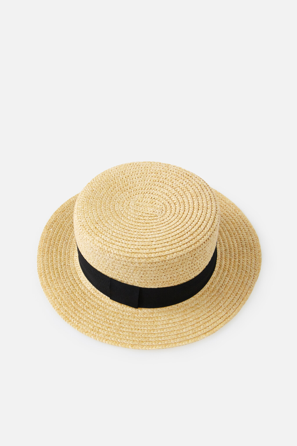 Шляпа соломенная плетеная с узкими полями и лентой - цвет бежевый - 2