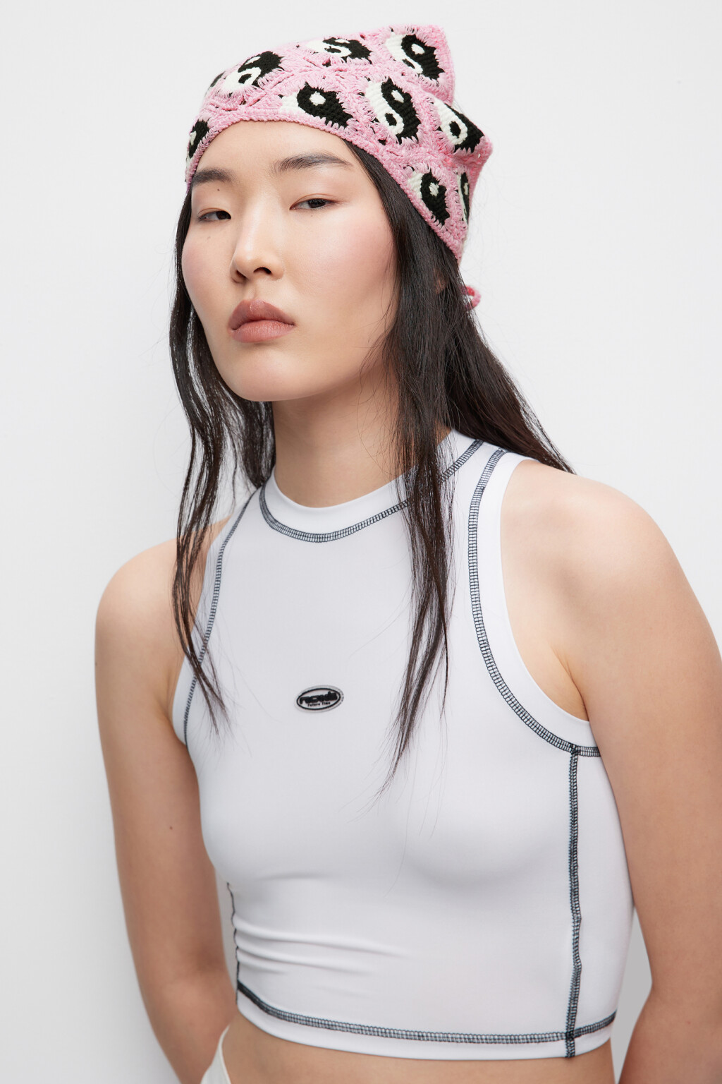 Косынка вязаная треугольная с принтом Инь и Янь - цвет мультиколор - 1