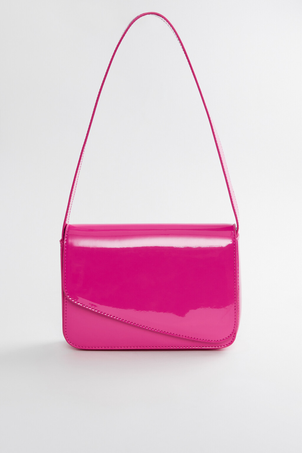 Сумка-багет на плечо из лакированной искусственной кожи - цвет розовый - 1