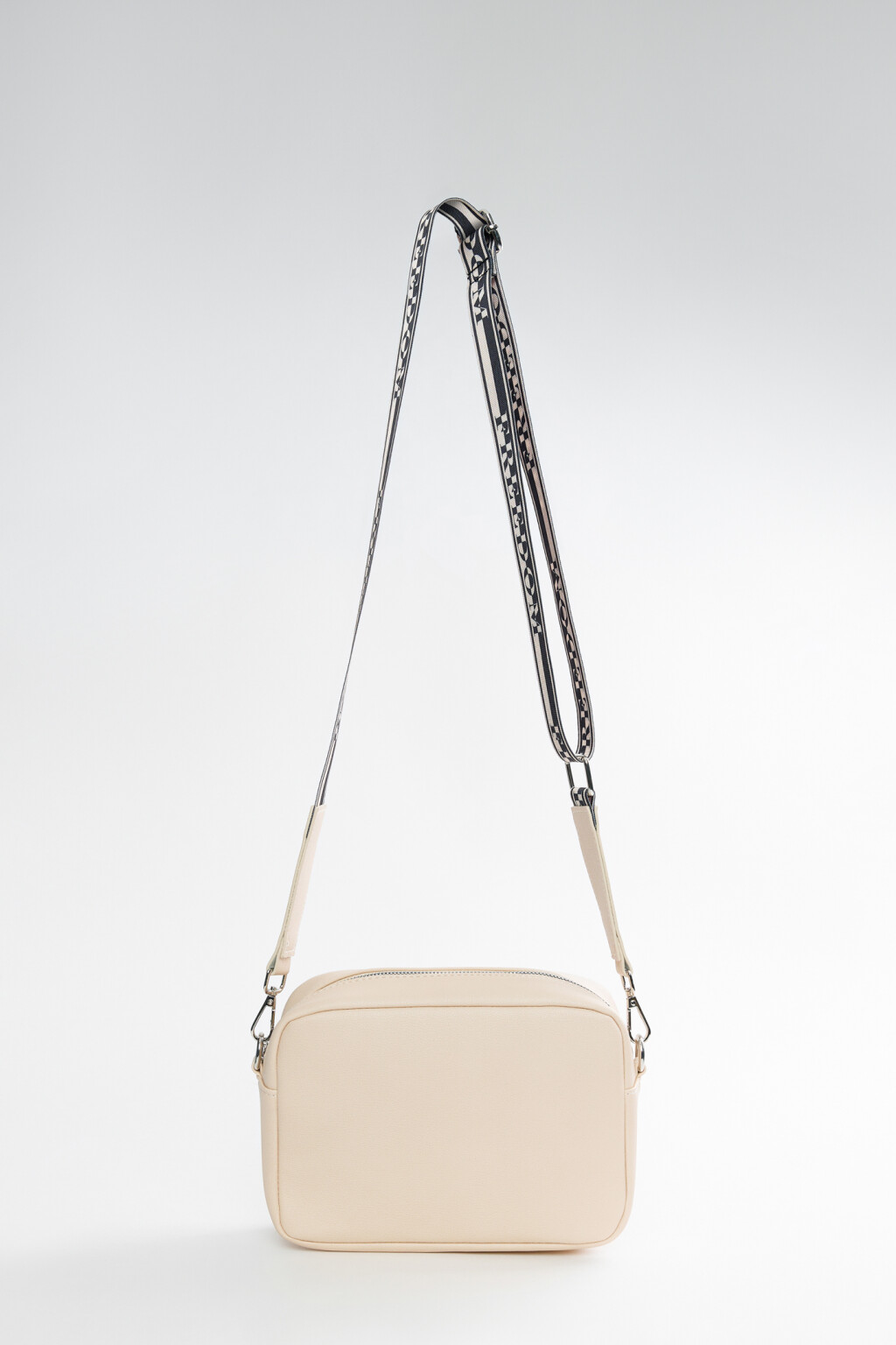Сумка-кроссбоди из искусственной кожи с широким текстильным ремешком - цвет бежевый - 1