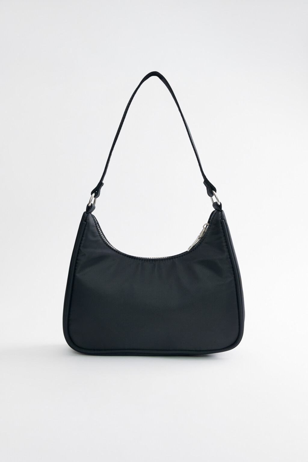 Сумка-багет текстильная однотонная с ремнем на плечо - цвет черный - 3