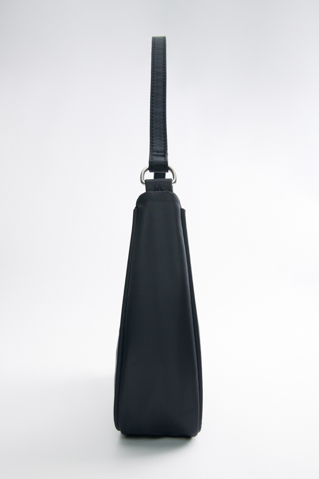 Сумка-багет текстильная однотонная с ремнем на плечо - цвет черный - 5