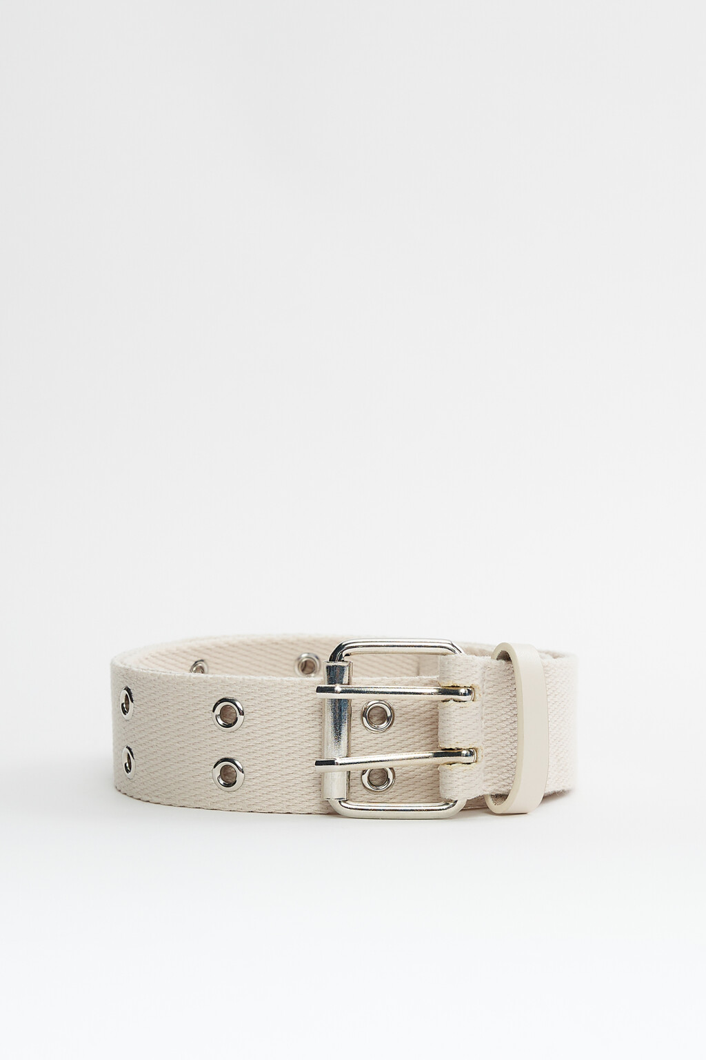 Ремень текстильный широкий с двойным рядом люверсов - цвет бежевый - 1