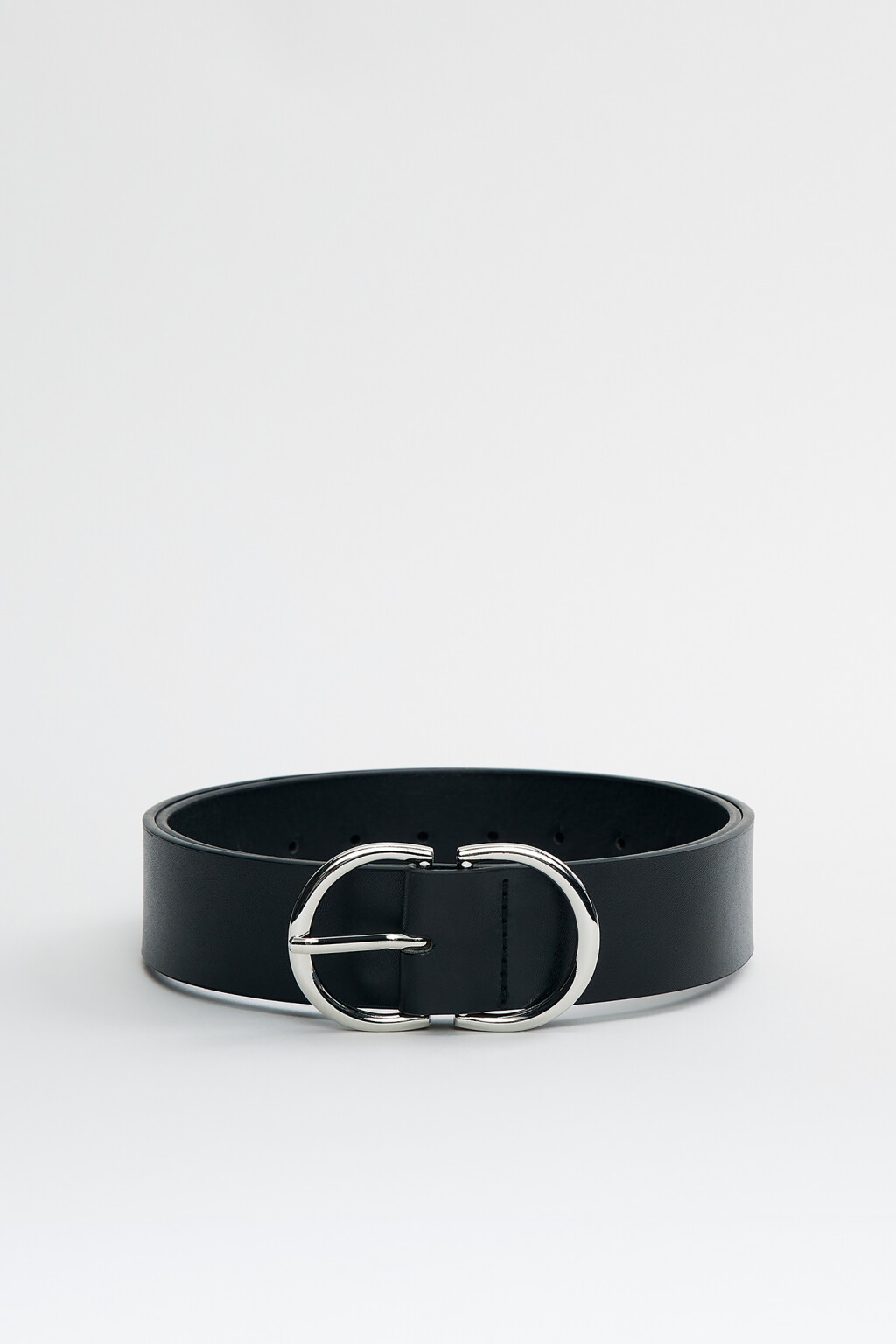 Ремень с кожаной фактурой широкий с двойной пряжкой - цвет черный - 1