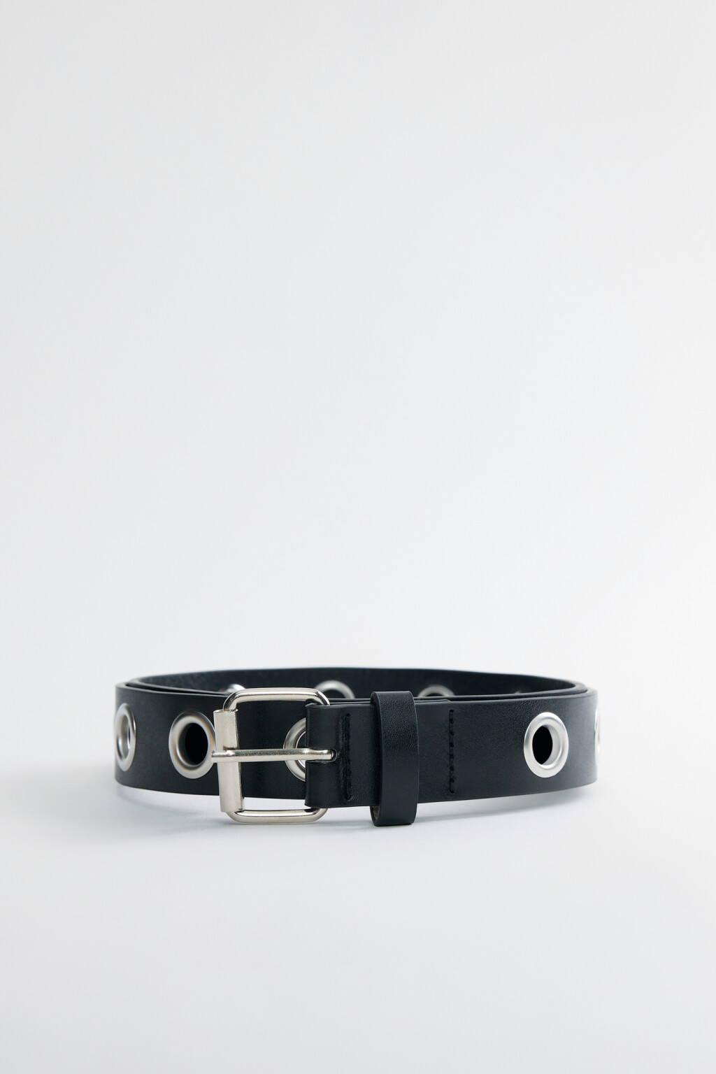 Ремень брючный из искусственной кожи с крупными люверсами - цвет черный - 1