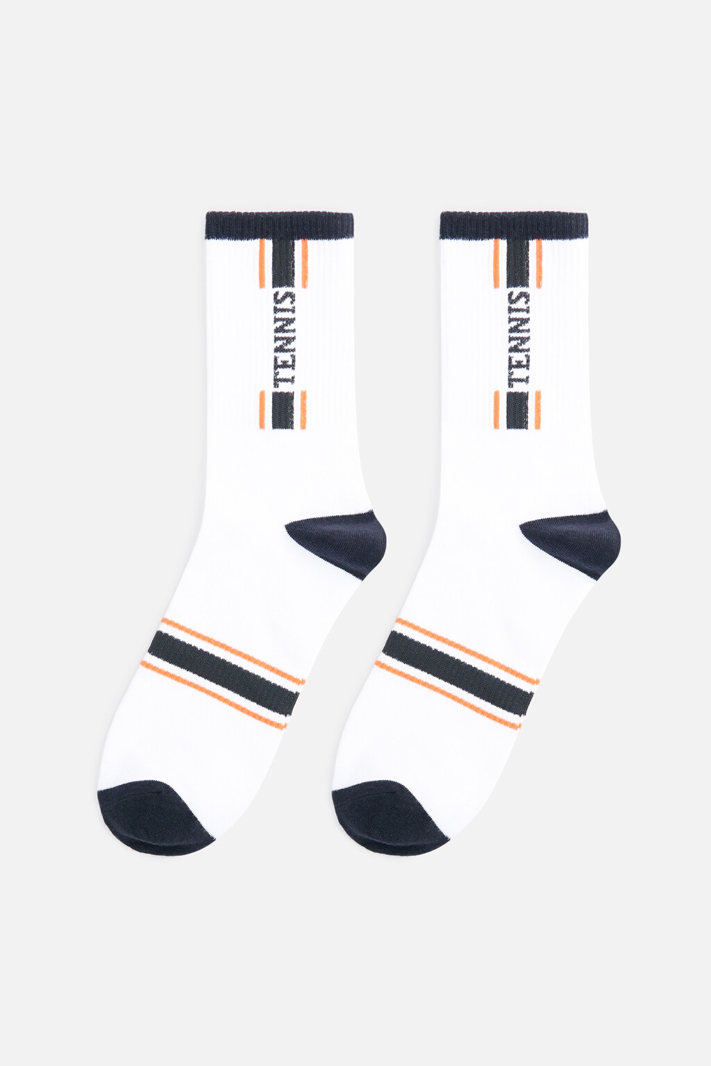 Носки высокие с полосками и надписью - цвет черный - 1