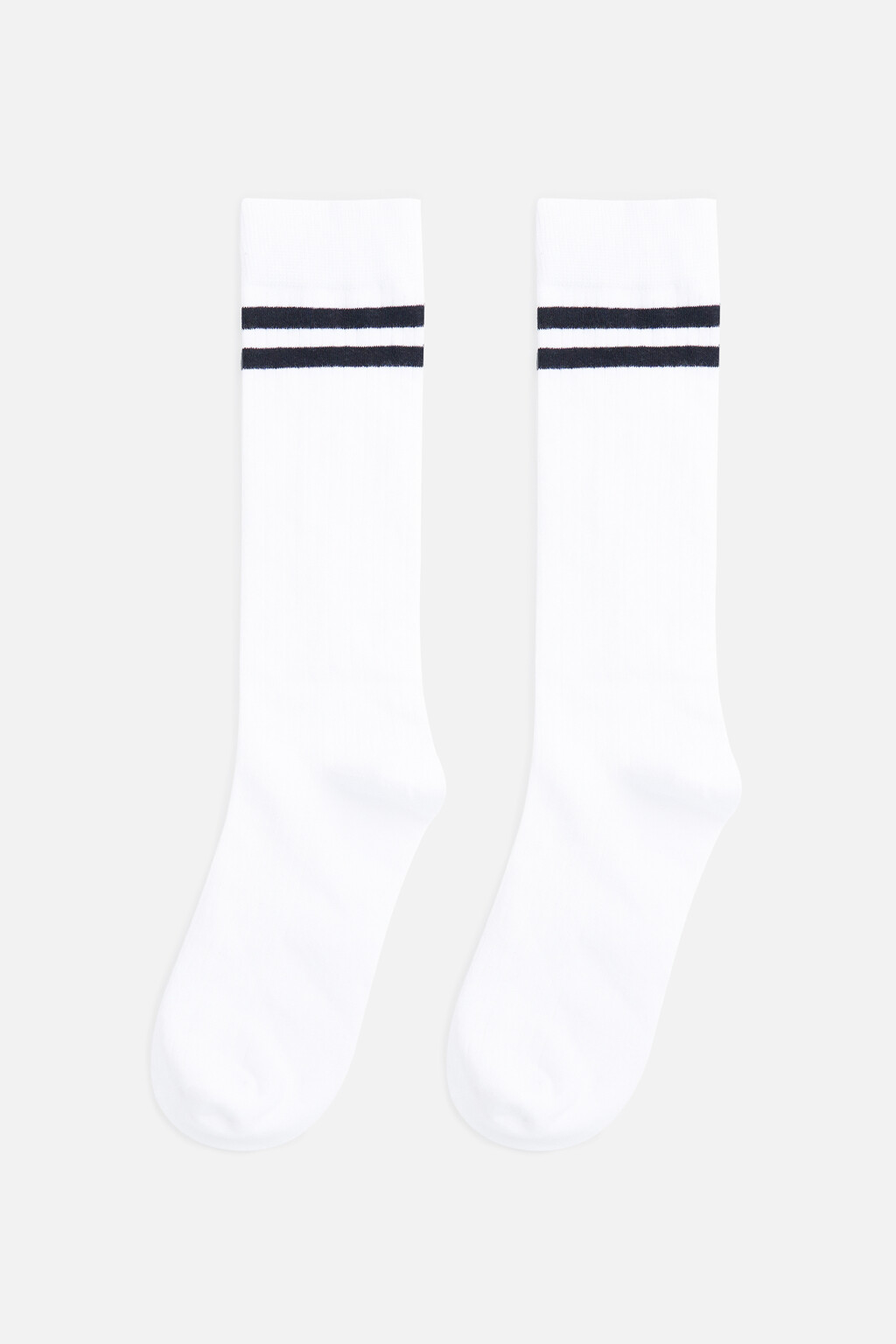 Носки-гольфы высокие хлопковые с полосками - цвет белый - 1