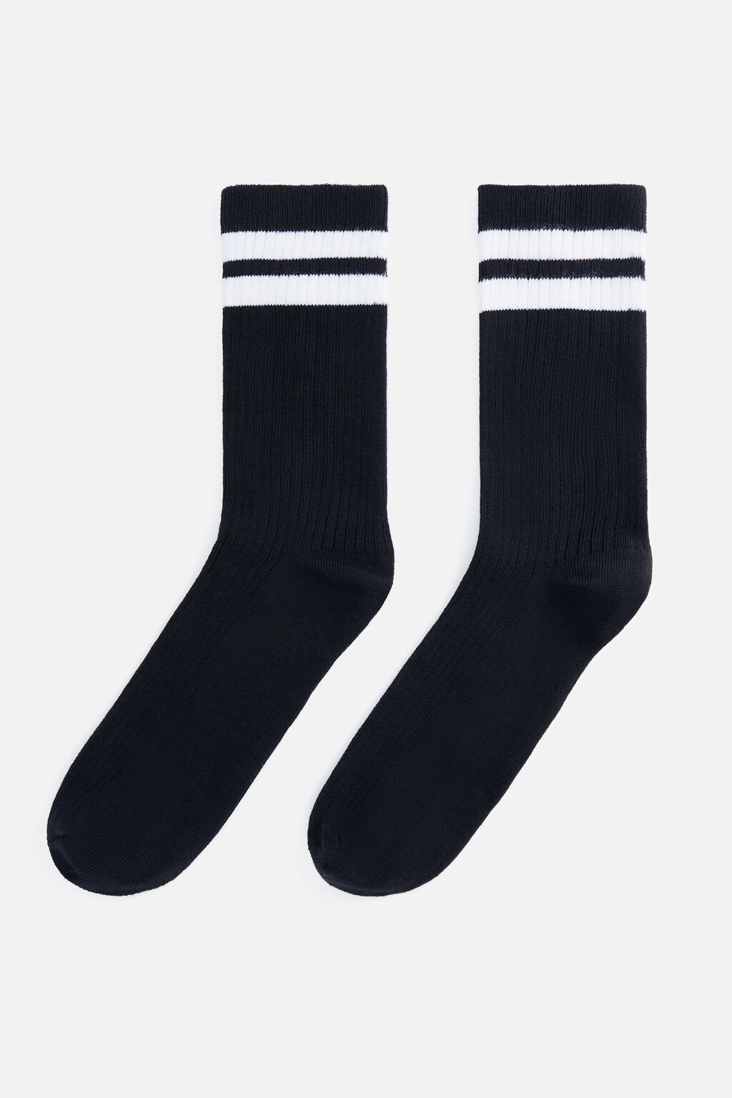 Носки высокие хлопковые с полосками - цвет черный - 1