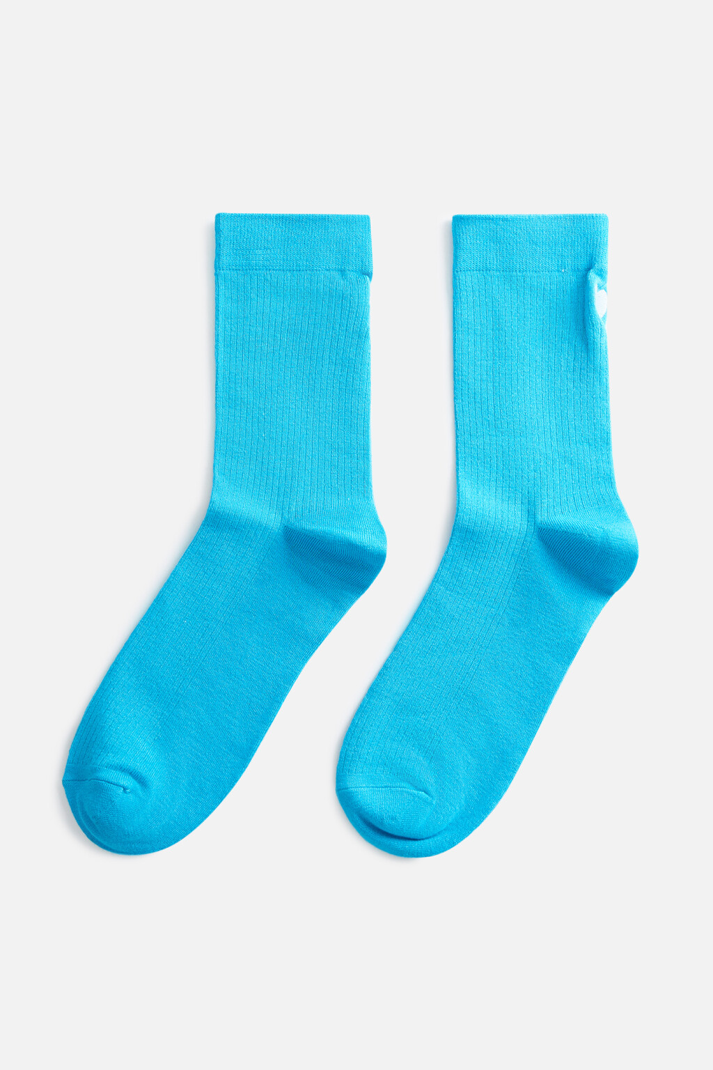 Носки высокие вискозные с вышитым сердечком - цвет голубой - 1