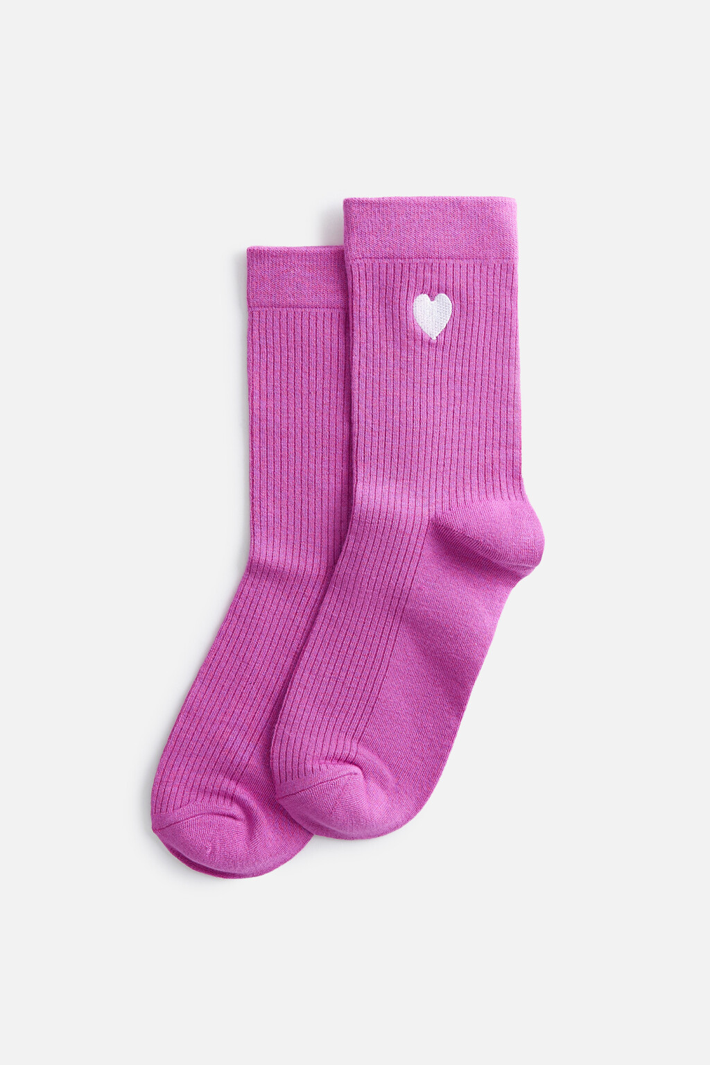 Носки высокие вискозные с вышитым сердечком - цвет розовый - 1